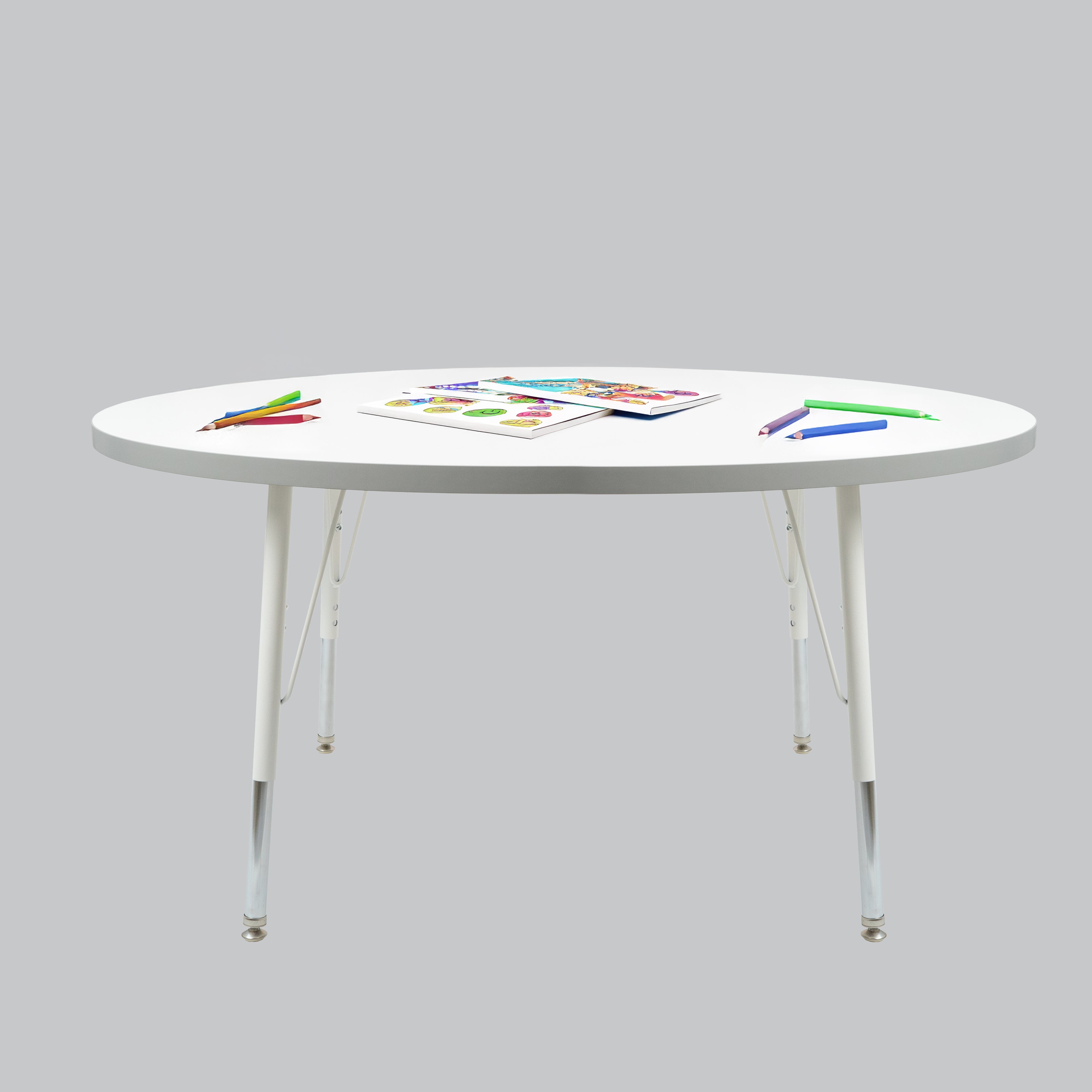 48" Round Thermofused Activity Table with Adjustable Standard Swivel Glide Legs - White/Light Gray/White
