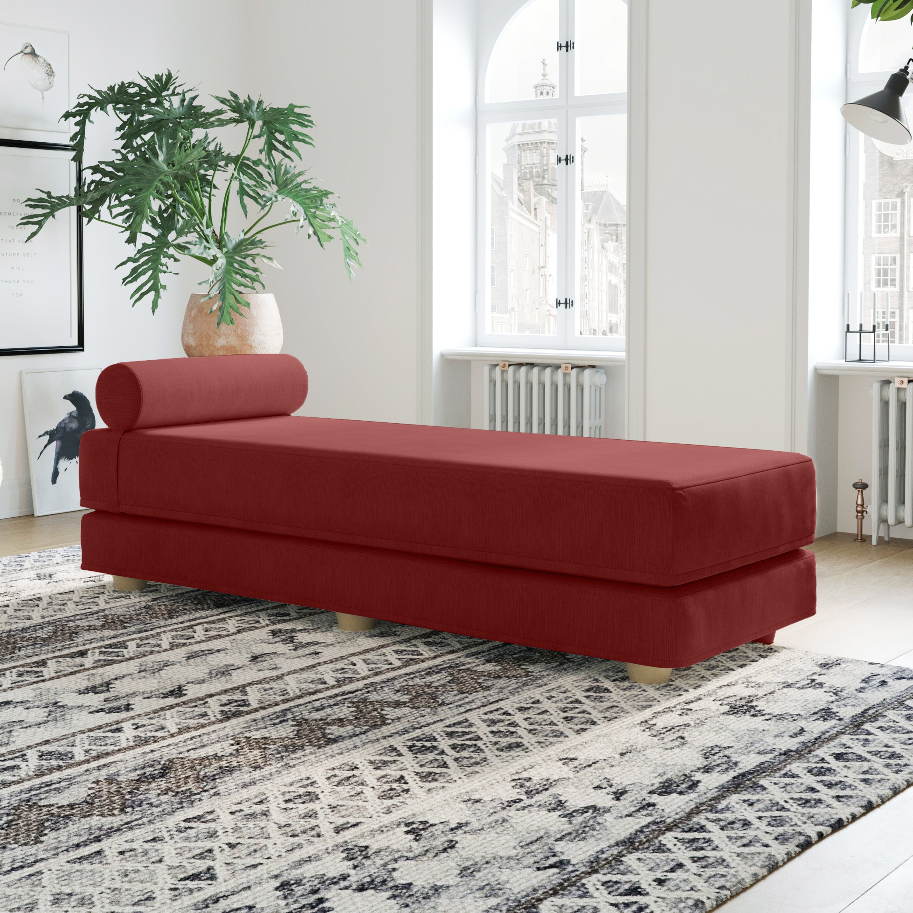 Jaxx Alon Daybed | Fold-Out Sleeper | Queen-Size Mattress - Berry Red