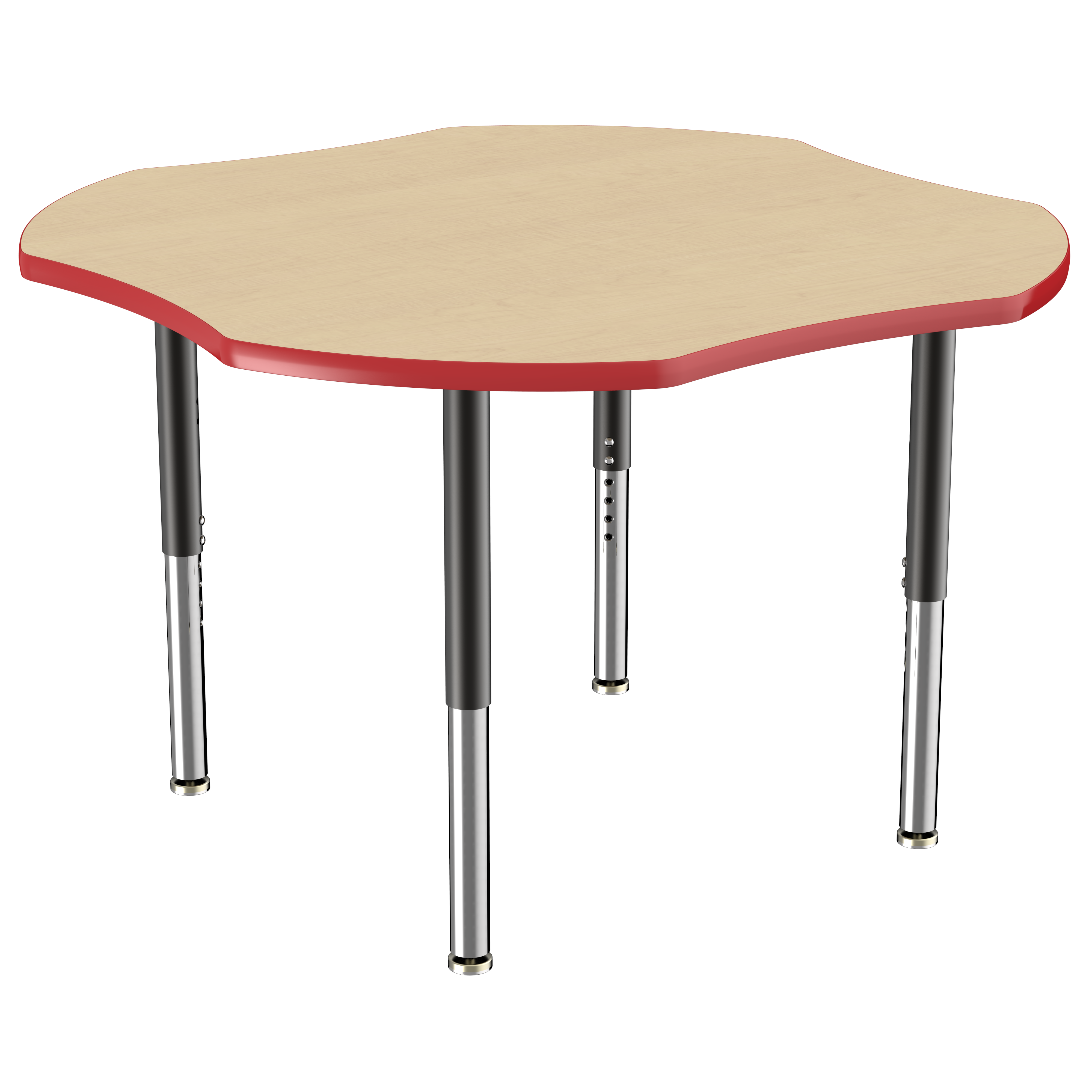 48" x 48" Clover T-Molding Activity Table with Adjustable Super Legs - Maple/Red/Black