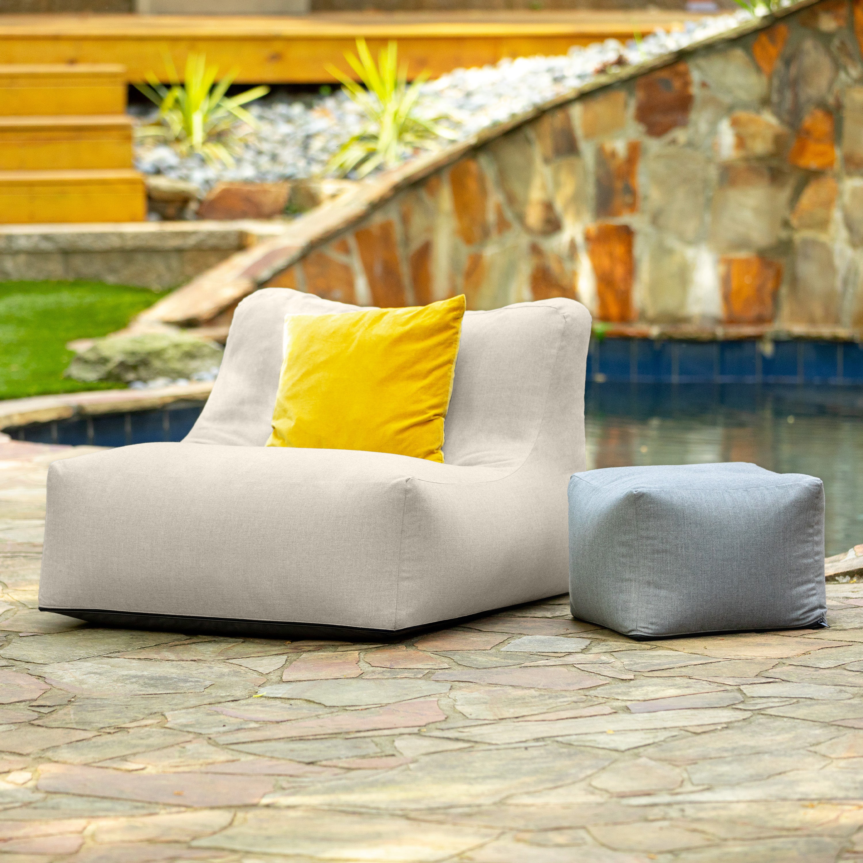 Coza Outdoor Chair - Large Bean Bag Lounge Chair for Poolside & Patio Lounging - Sunbrella, Flax