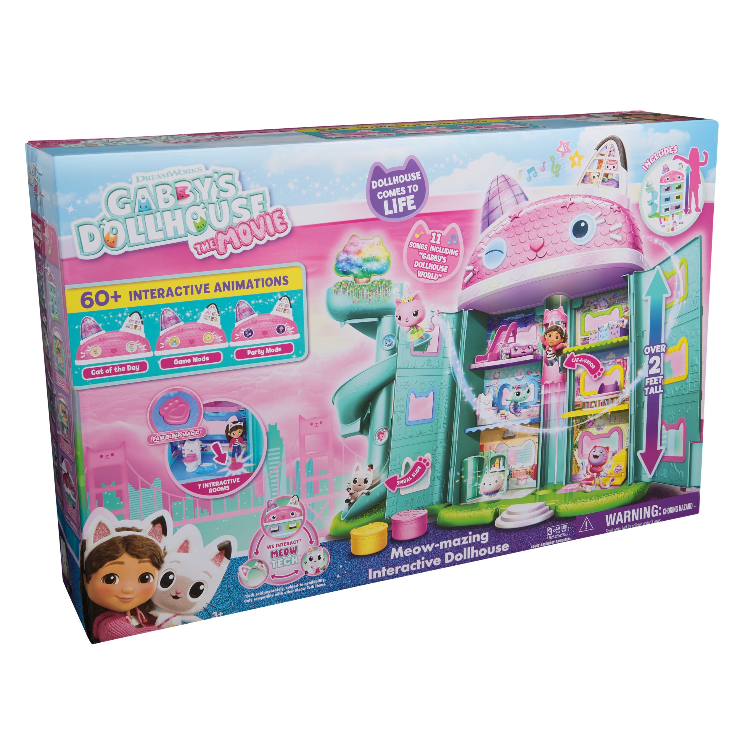 Gabby's Dollhouse: The Movie, Meow-mazing Interactive Dollhouse, 7 Rooms, LCD Screen Eyes, Figures, Sound FX, Kids Toys for Girls & Boys Ages 3 and Up