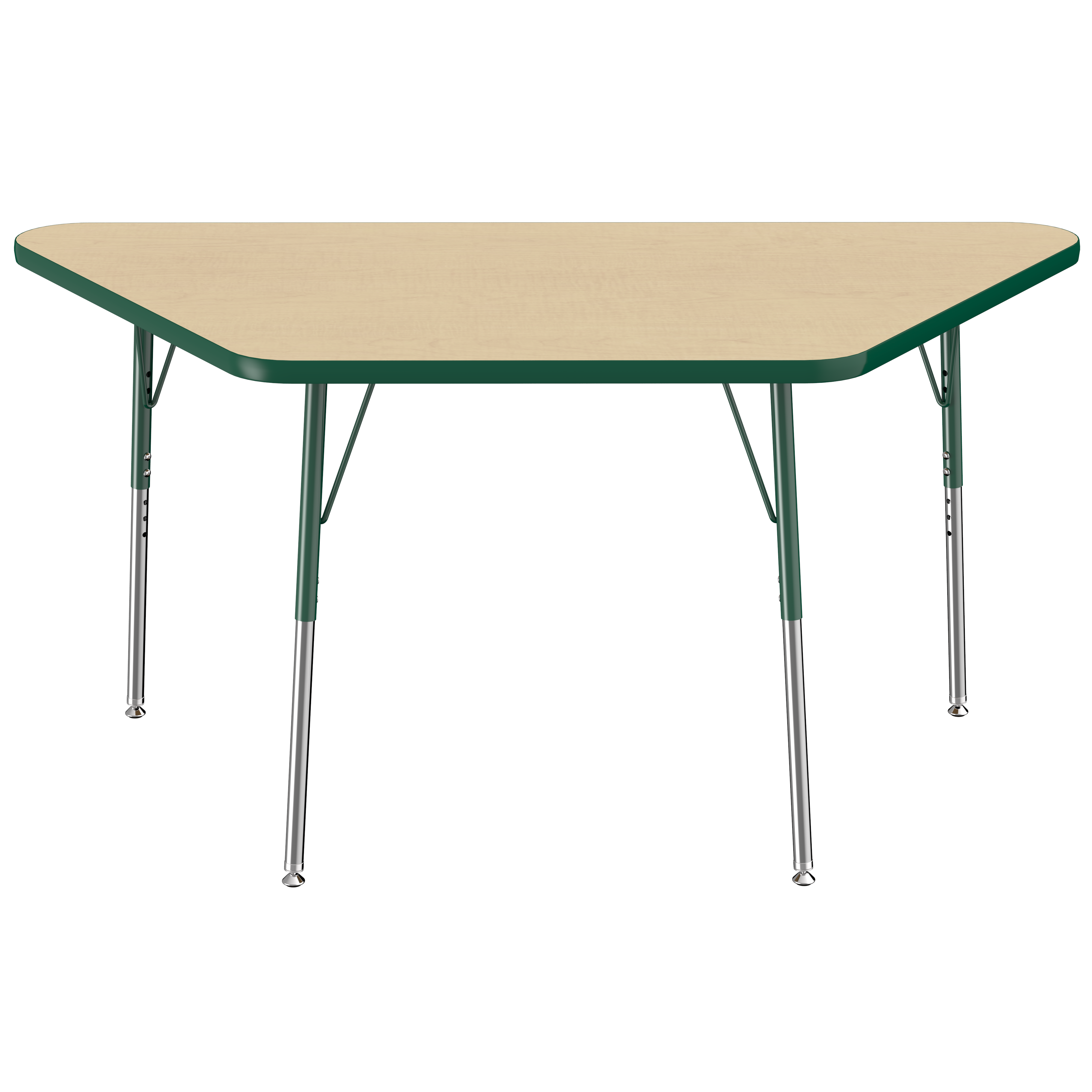 30" x 60" Trapezoid T-Molding Activity Table with Adjustable Standard Swivel Glide Legs - Maple/Green