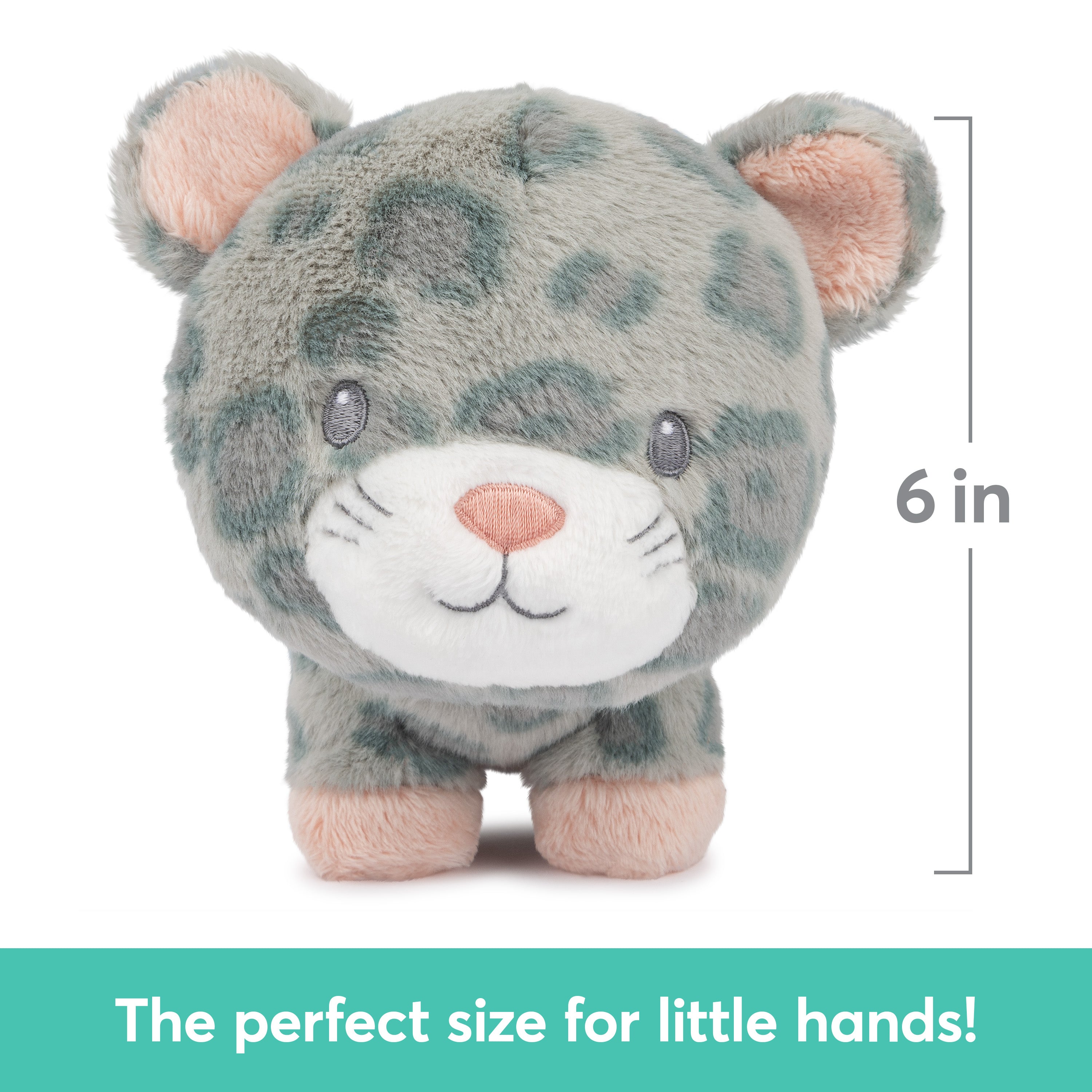 Baby GUND Safari Friends Collection Plush Leopard with Chime, Sensory Toy Stuffed Animal for Babies and Newborns, Gray/Pink, 7"