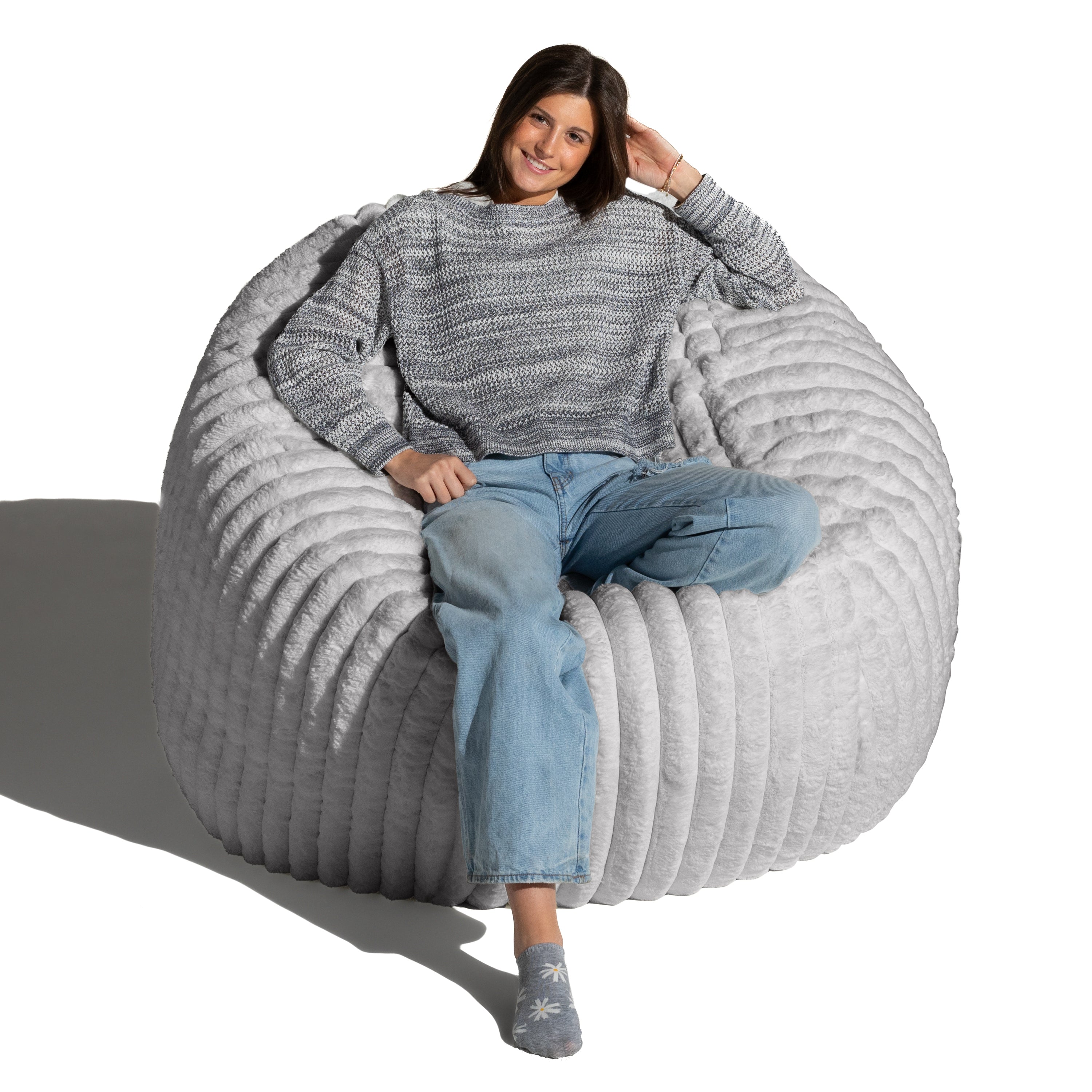 Jaxx 5 Foot Saxx Bean Bag Chair for Adults - Luxe Faux Fur, Mondo Grey