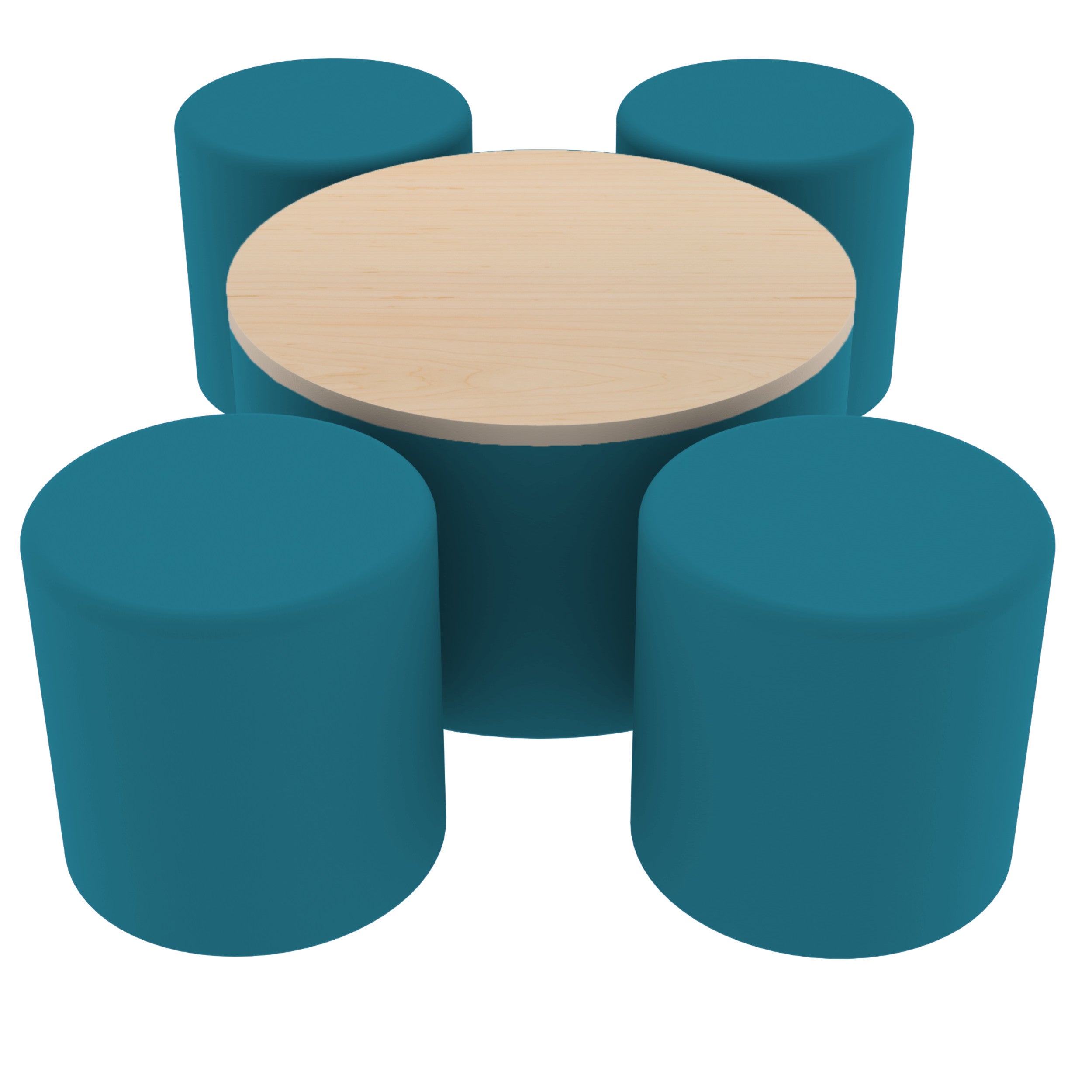 Pro Series 30" Round Ottoman Table with Round 18" H Seating, 5-Piece Set - Teal/Maple