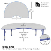 48" x 72" Kidney T-Molding Activity Table with Adjustable Chunky Legs - Gray/Blue