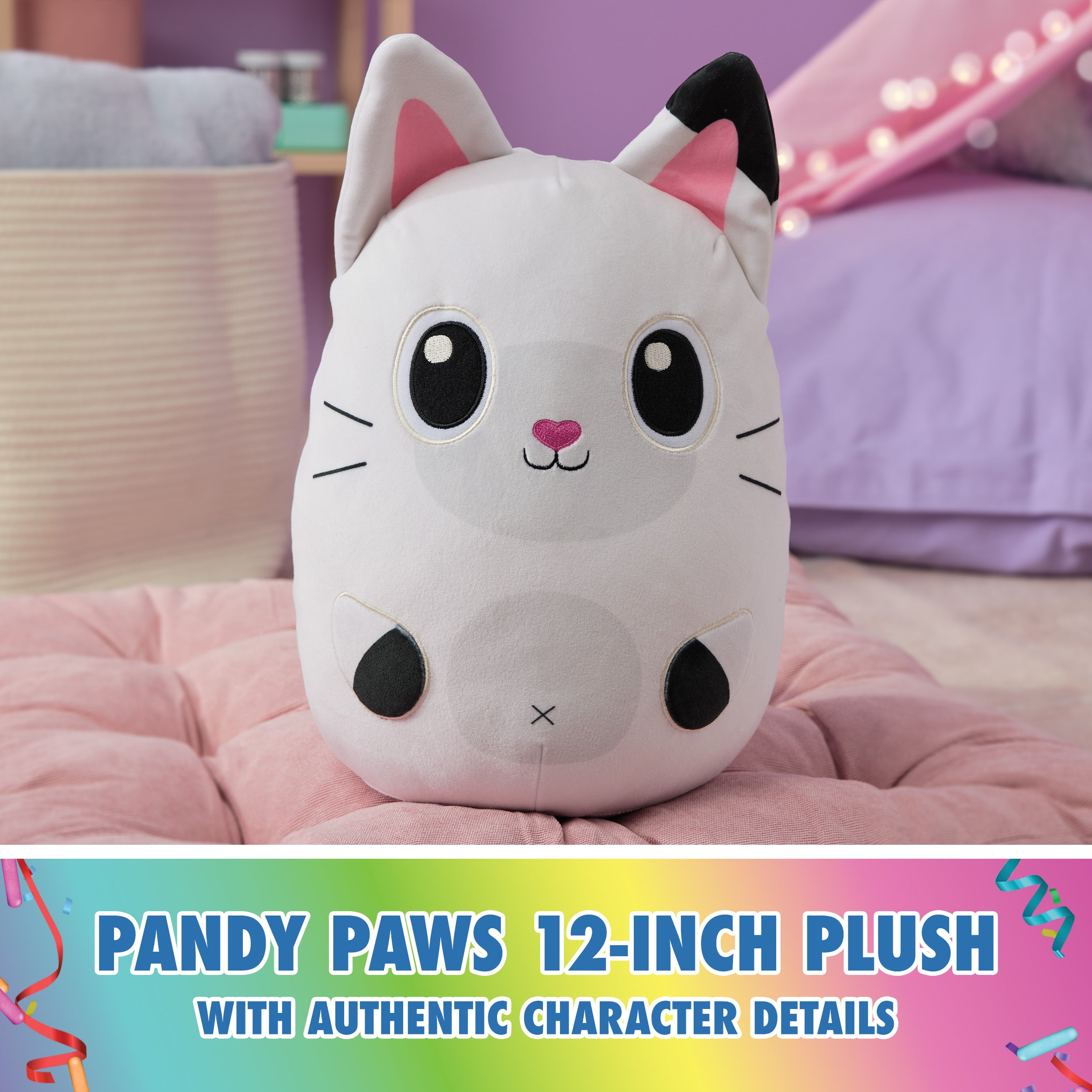 Gabby’s Dollhouse Official Pandy Paws Squishy Plush Toy, Cat Stuffed Animal, Squishy Toys for Ages 1 & Up, White, 12”