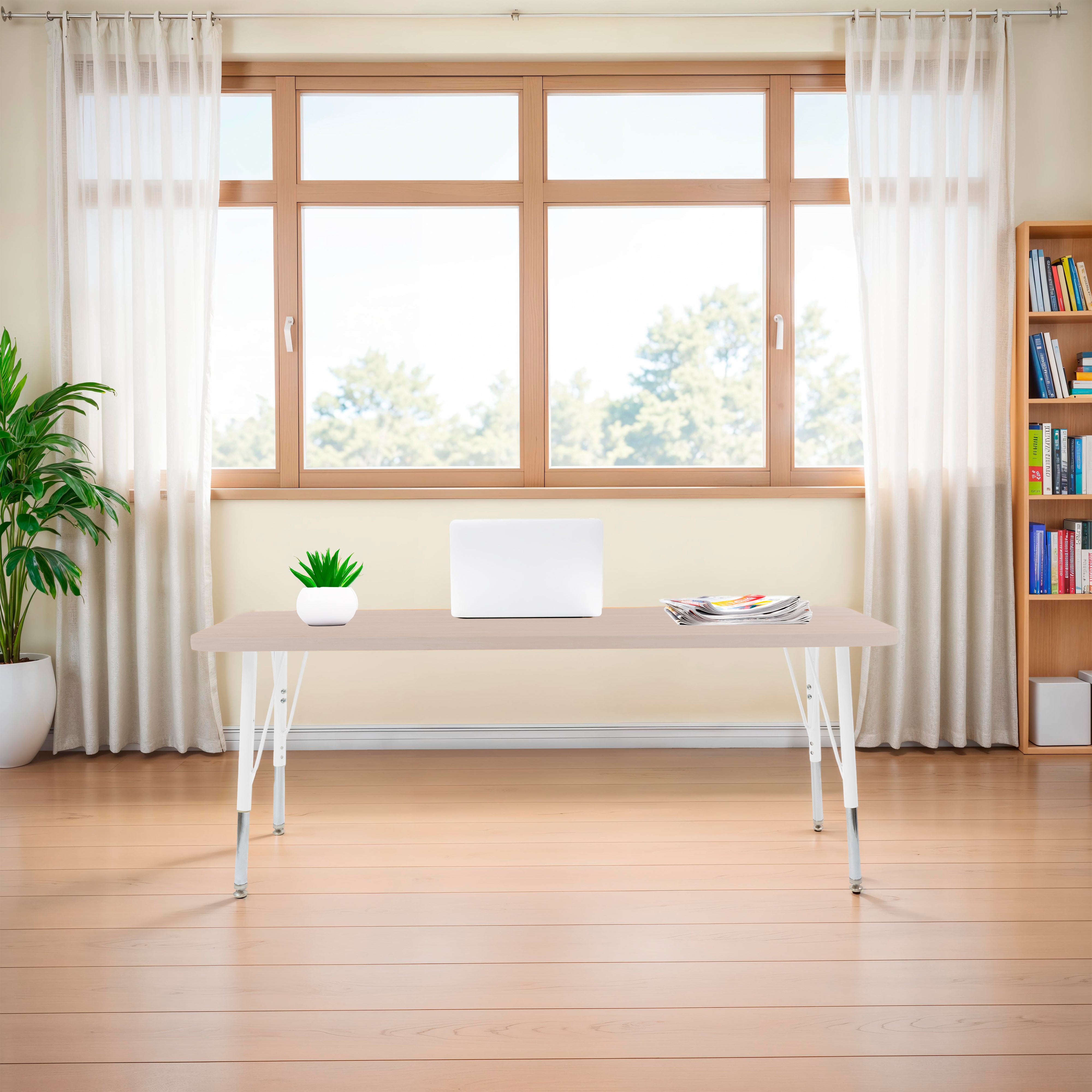 24" x 60" Rectangle Thermofused Woodgrain Activity Table with Standard Legs - Asian Sand/White