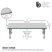 36" x 72" Rectangle T-Molding Activity Table with Adjustable Chunky Legs - Gray/Green