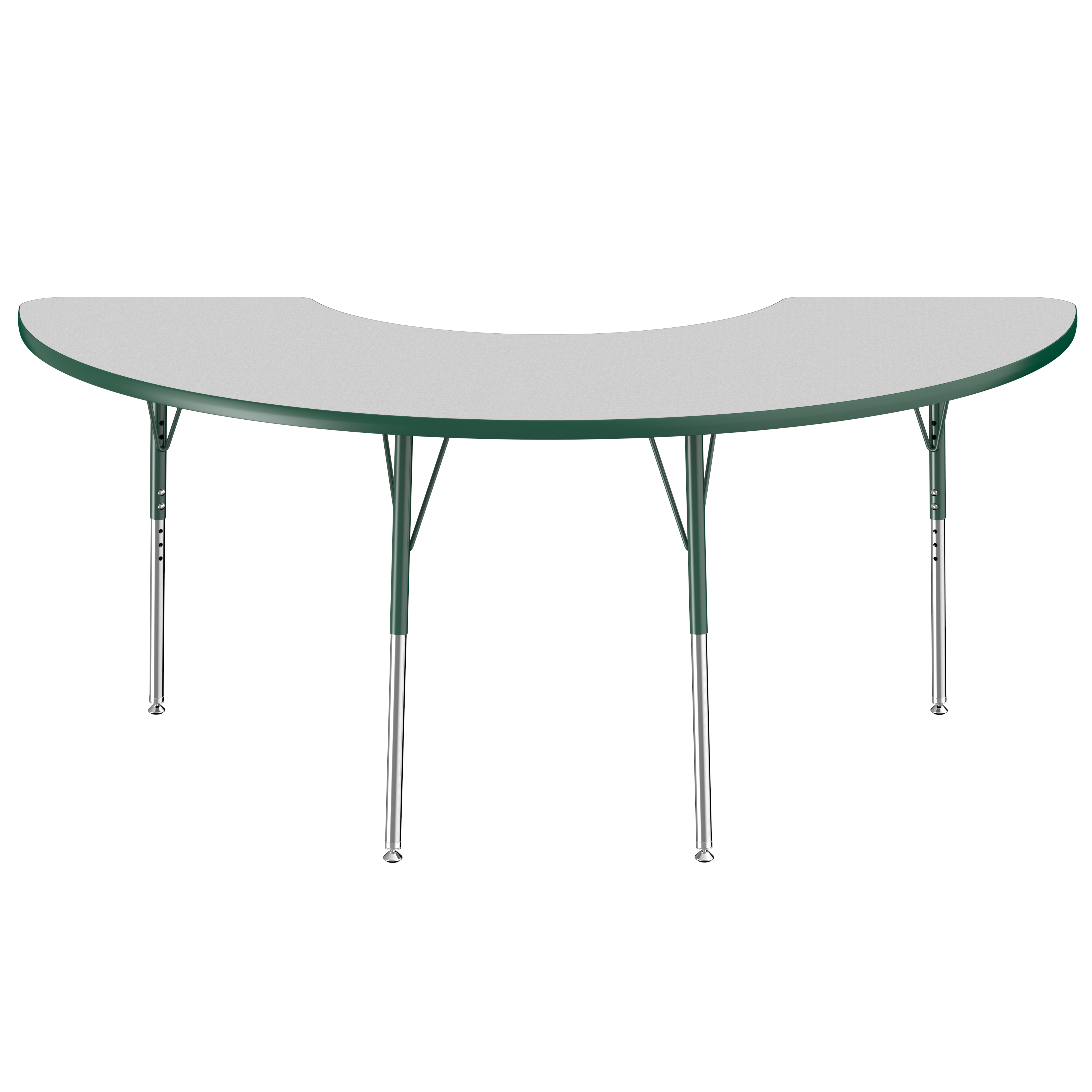 36" x 72" Half Moon T-Molding Activity Table with Adjustable Standard Swivel Glide Legs - Gray/Green