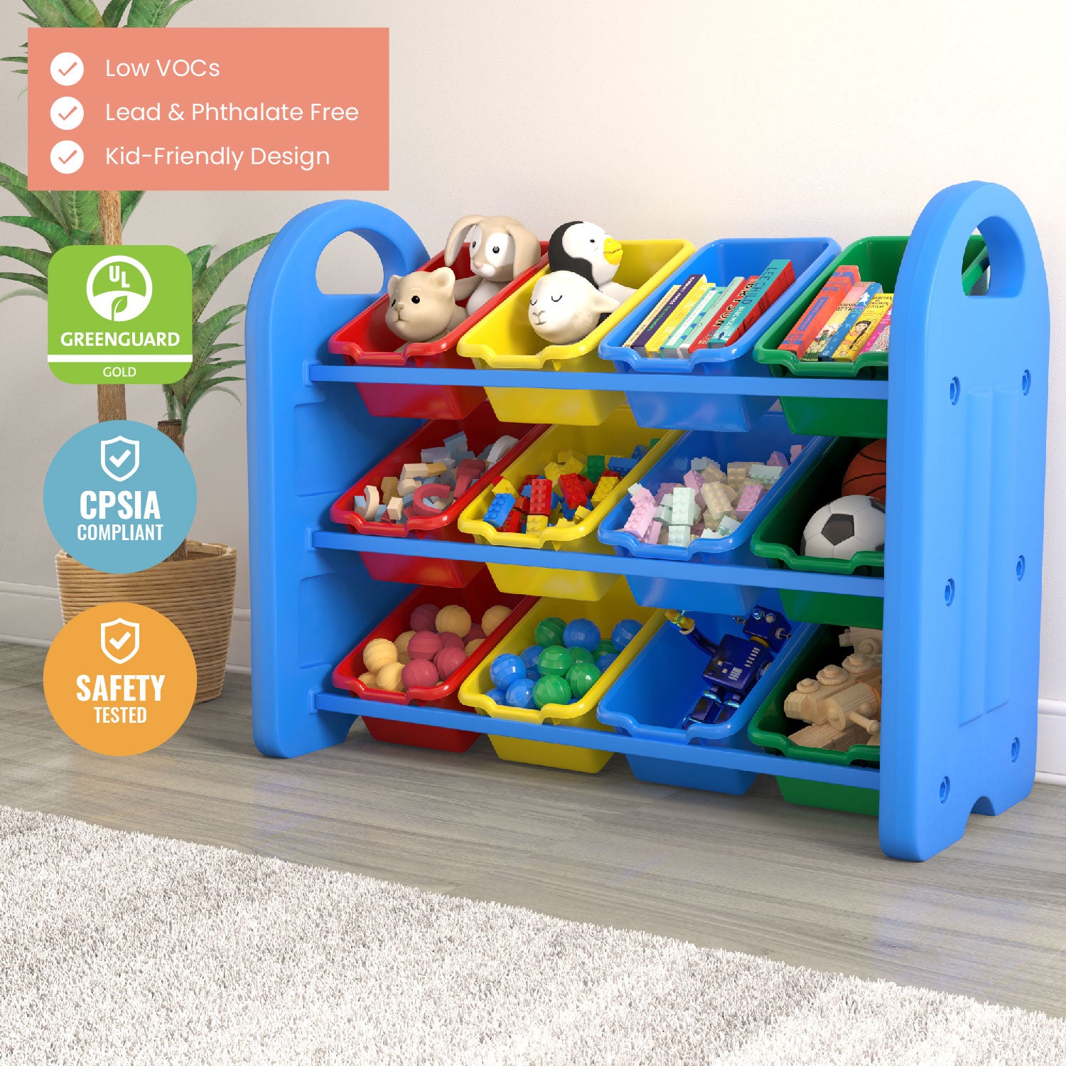 3-Tier Storage Organizer with Assorted Bins - Blue