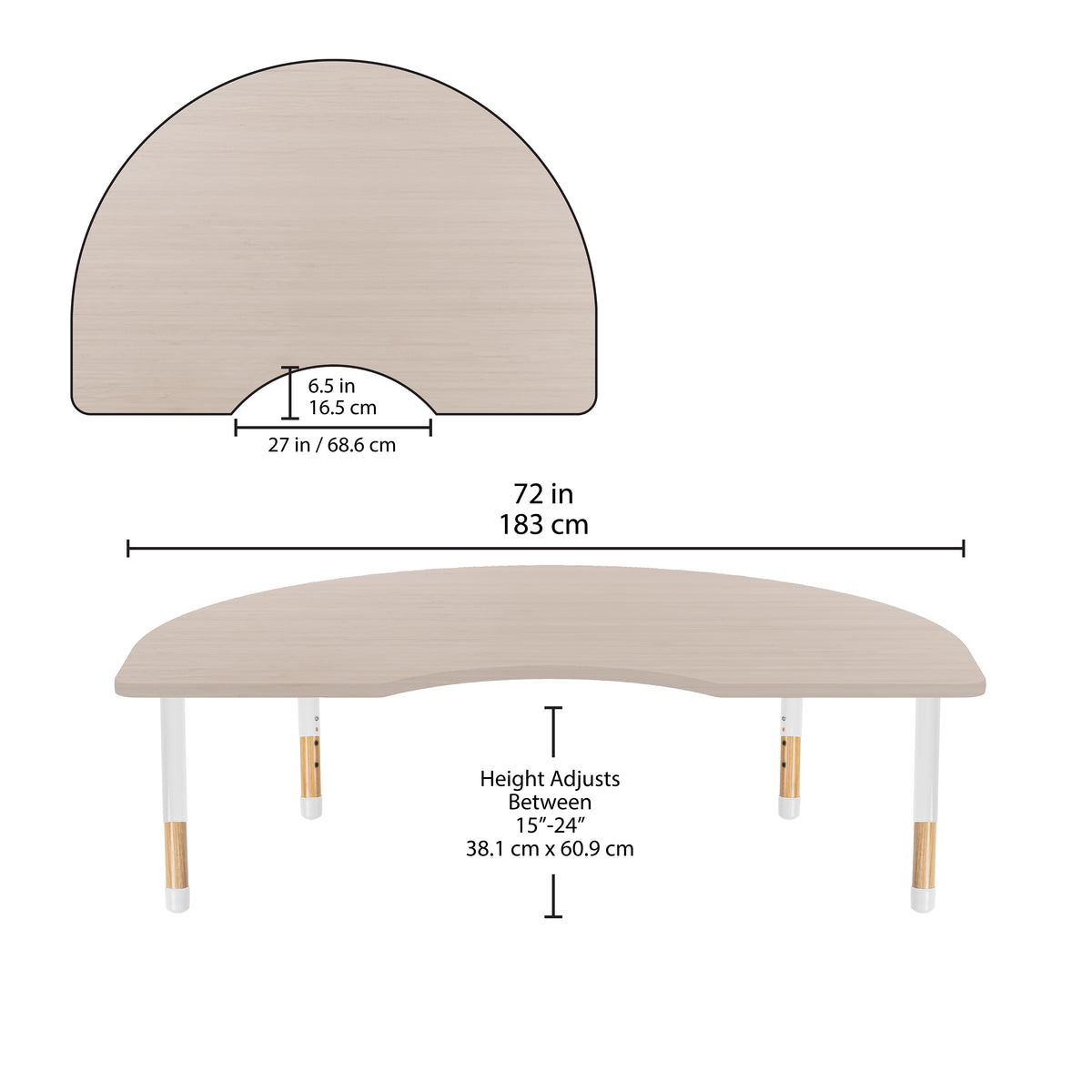 48" x 72" Kidney Thermofused Activity Table with Adjustable Chunky Wood Legs - Asian Sand/White/Natural