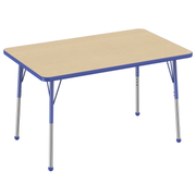 30" x 48" Rectangle T-Molding Activity Table with Adjustable Standard Ball Glide Legs - Maple/Blue