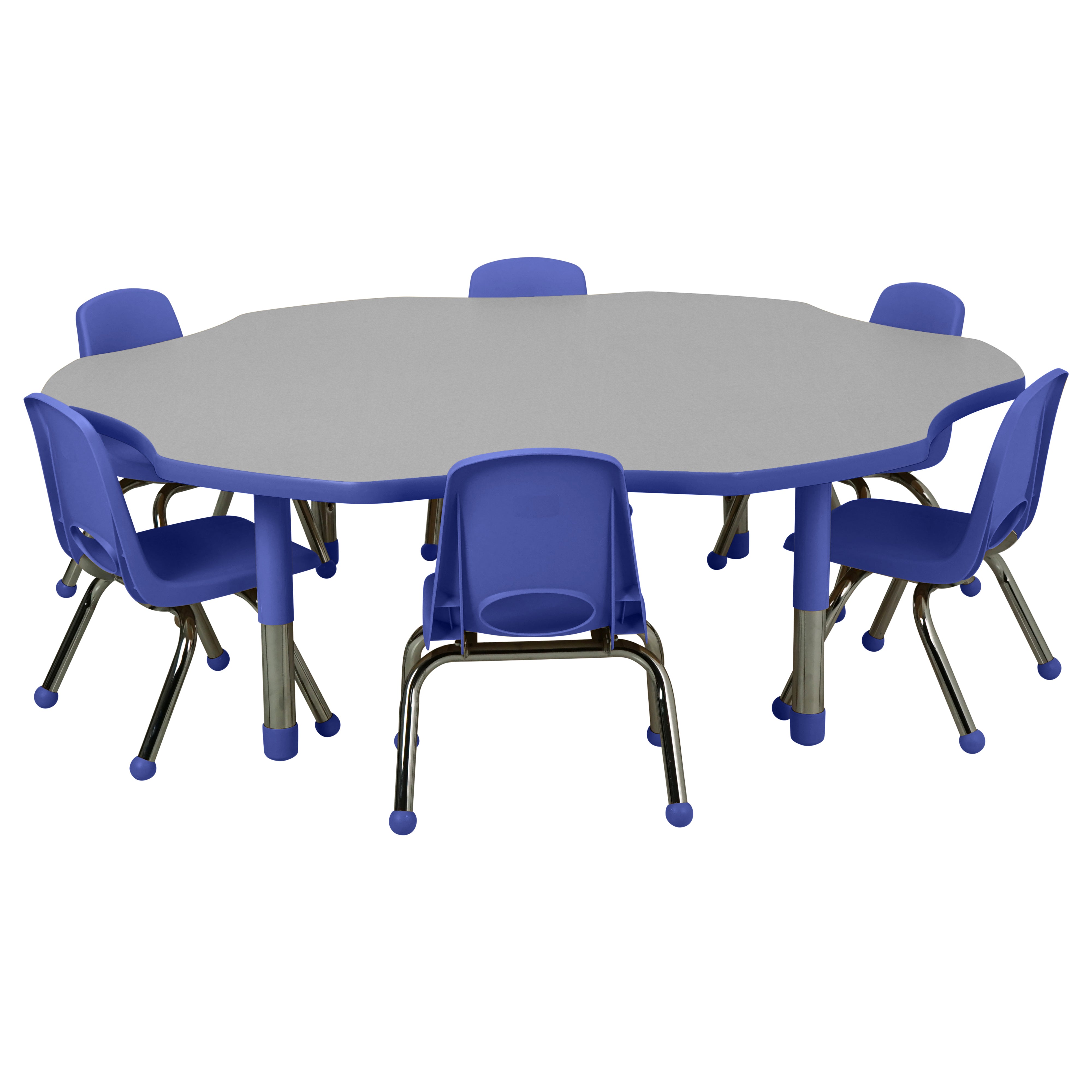 60" x 60" Flower T-Molding Activity Table with Adjustable Tiny Tot Legs - Gray/Blue