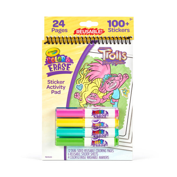 Crayola Trolls Color & Erase Sticker Activity Pad, 12 Reusable Trolls Coloring Pages & 100 Stickers, Gift