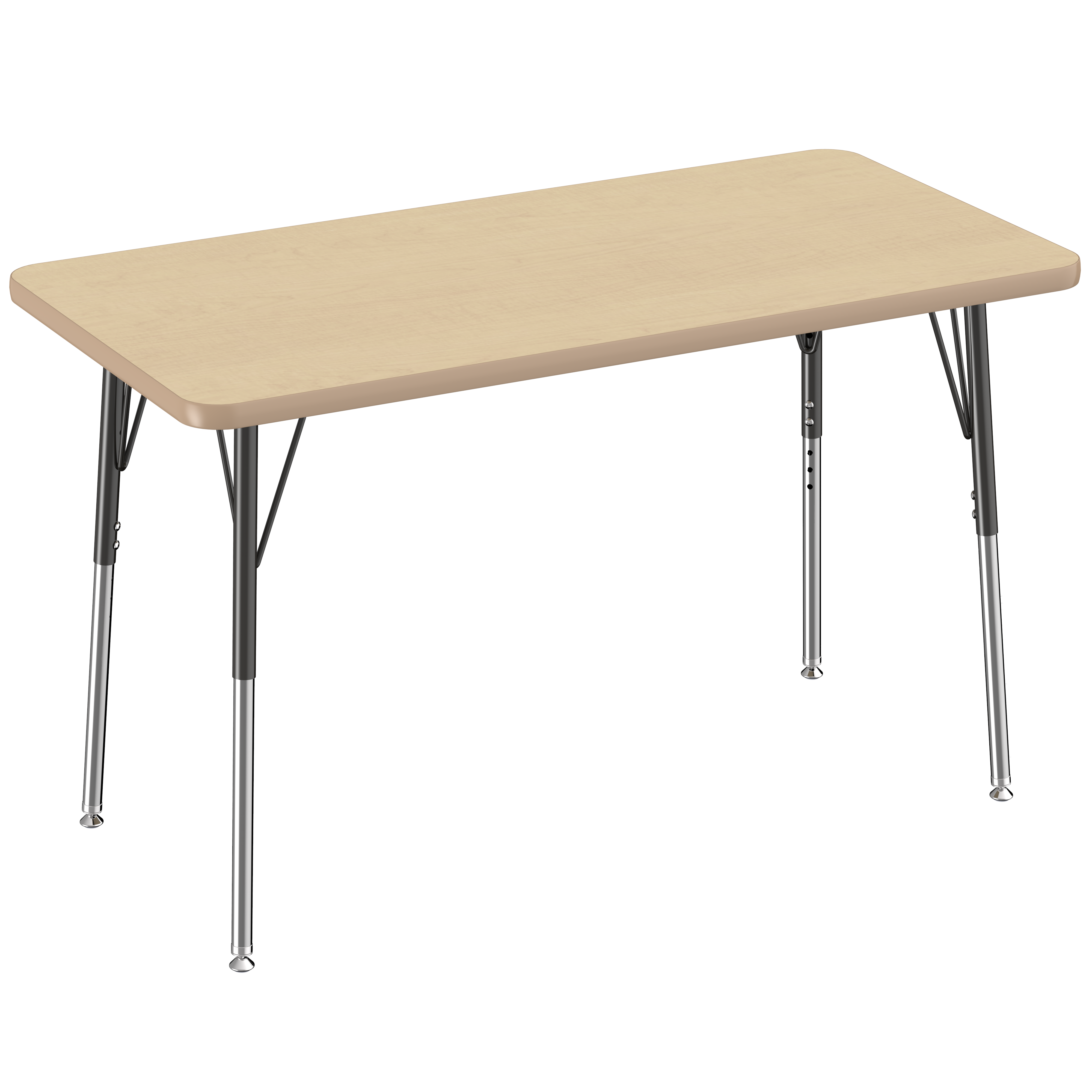 24" x 48" Rectangle T-Molding Activity Table with Adjustable Standard Swivel Glide Legs - Maple/Maple/Black