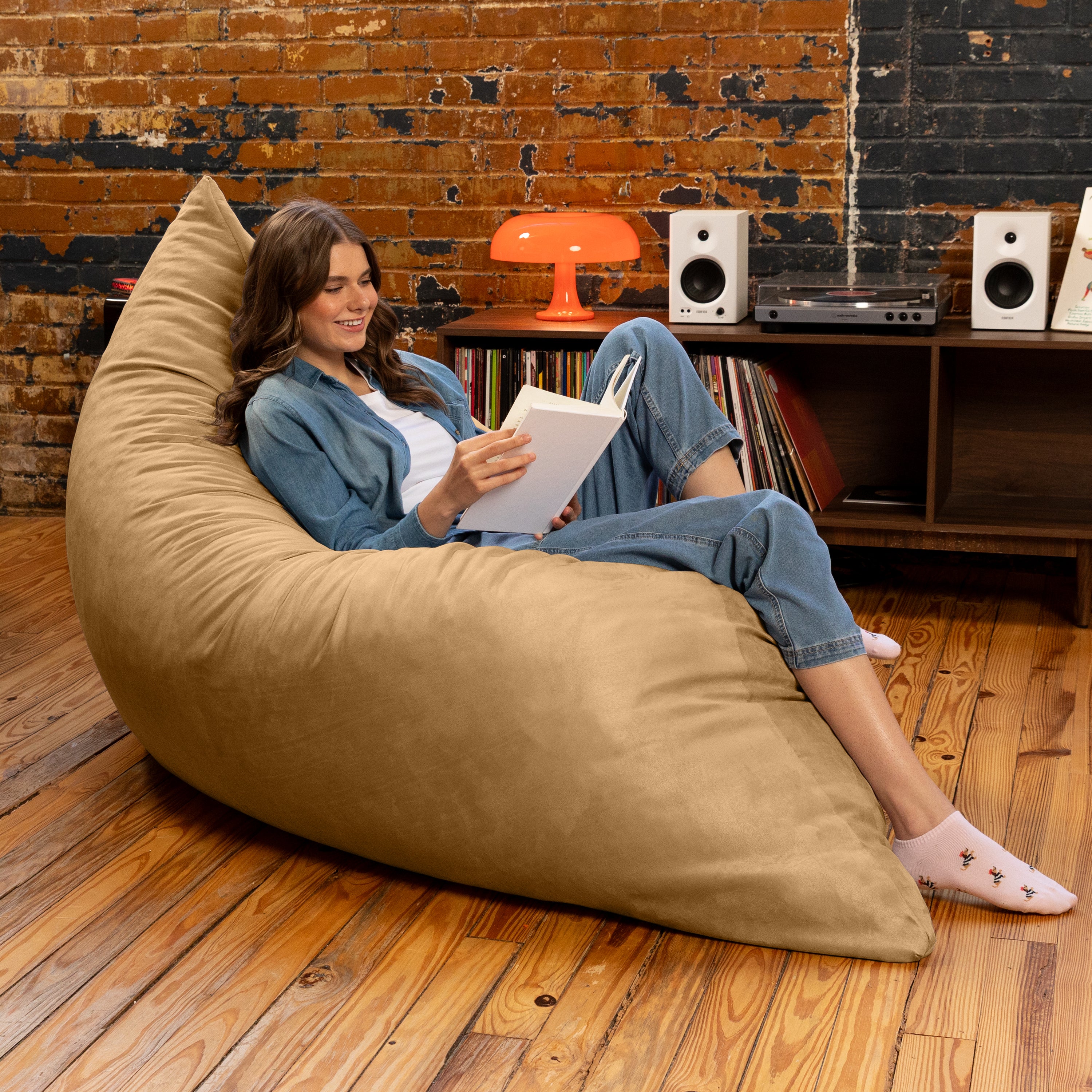 Jaxx Pillow Saxx 5.5-Foot - Huge Bean Bag Floor Pillow and Lounger, Camel