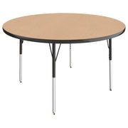48" Round T-Molding Activity Table with Adjustable Standard Swivel Glide Legs - Maple/Black