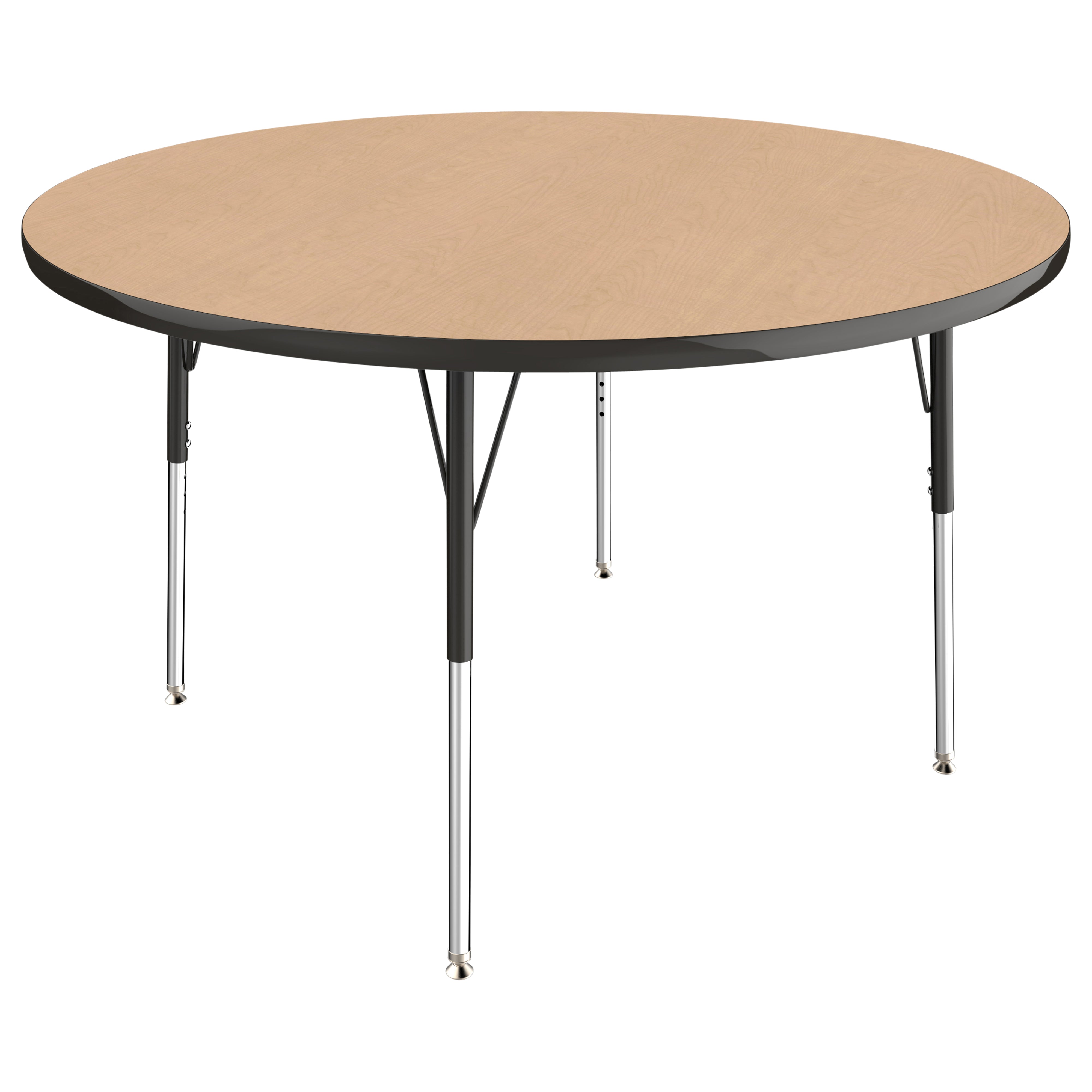 48" Round T-Molding Activity Table with Adjustable Standard Swivel Glide Legs - Maple/Black