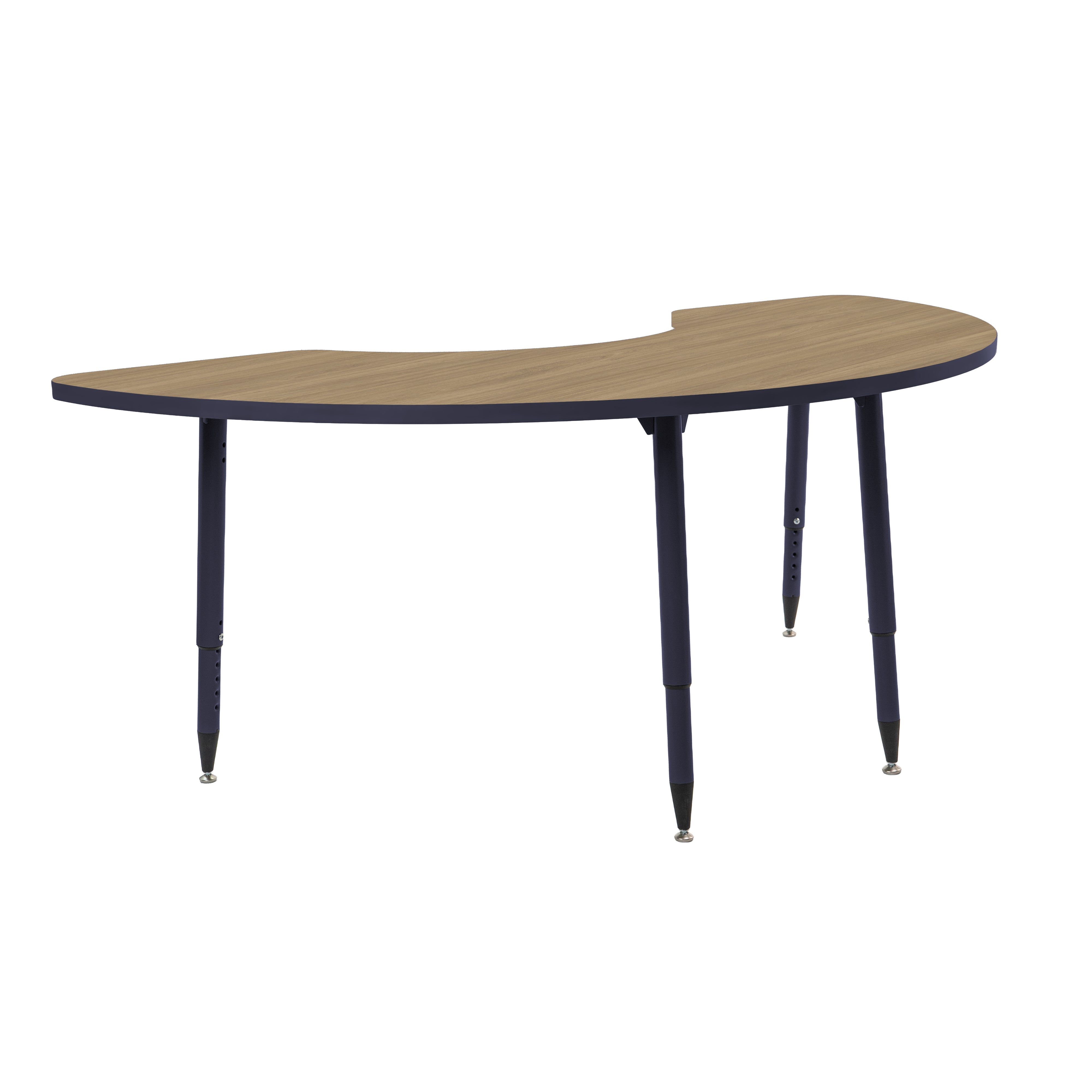 Adapte 36" x 72" Half Moon Thermofused Activity Table with Adjustable Tapered Legs - Pasadena Oak/Navy