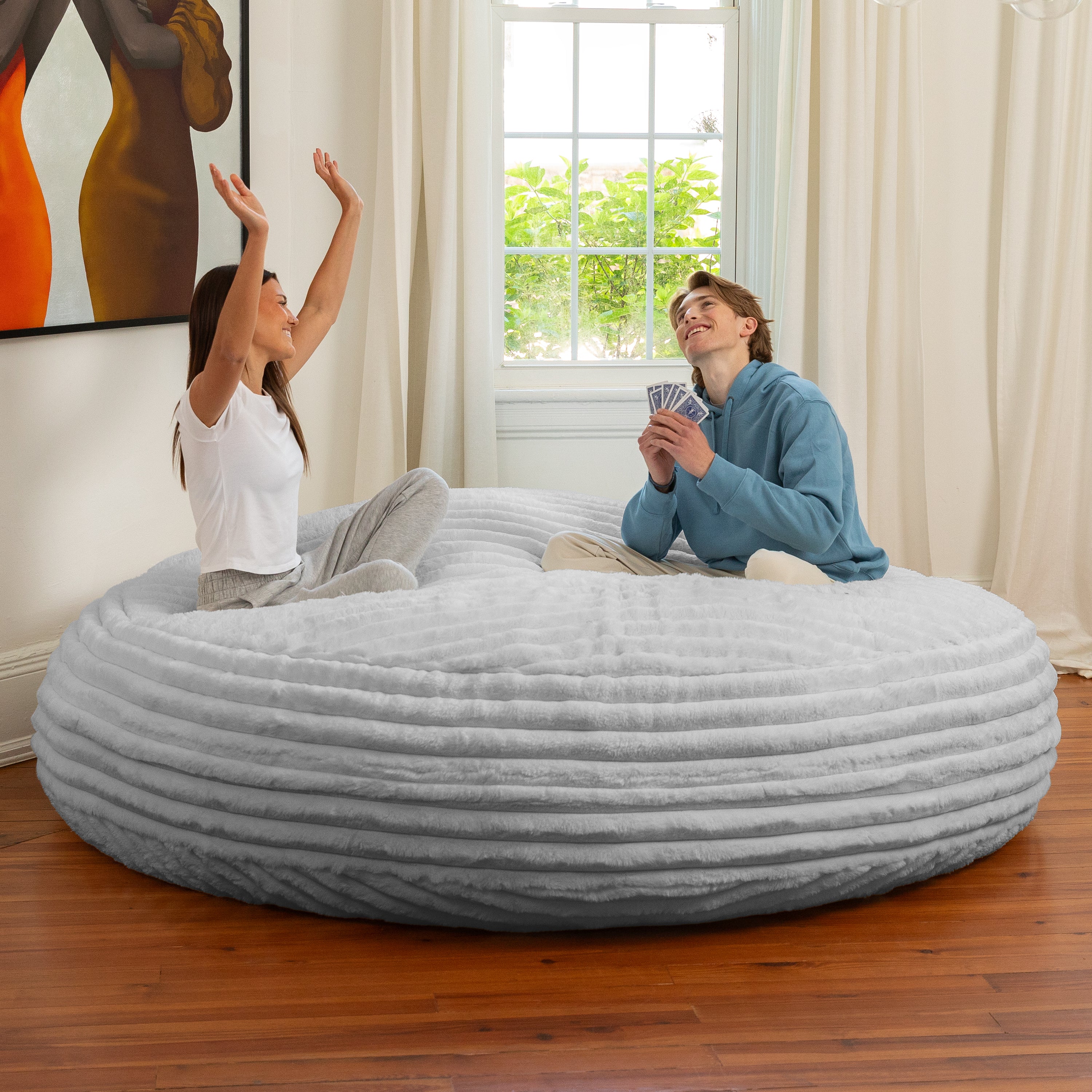 Jaxx Cocoon Bean Bag Bed for Adults - 2-in-1 Giant Bean Bag Sleeper and Convertible Lounger - Made in the USA - 7 Foot, Mondo Fur Grey