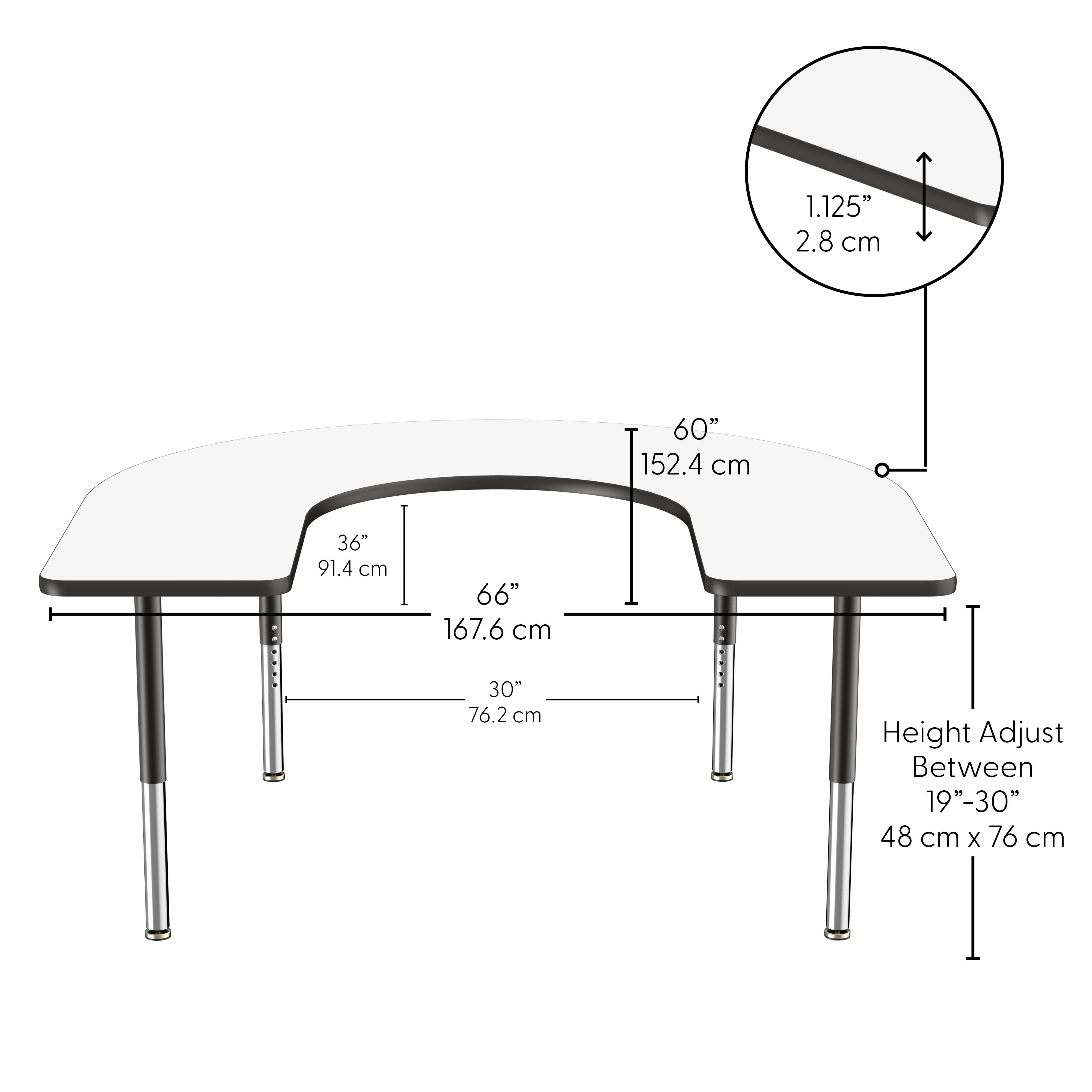60" x 66" Horseshoe Dry-Erase Activity Table with Adjustable Super Legs - Whiteboard/Black