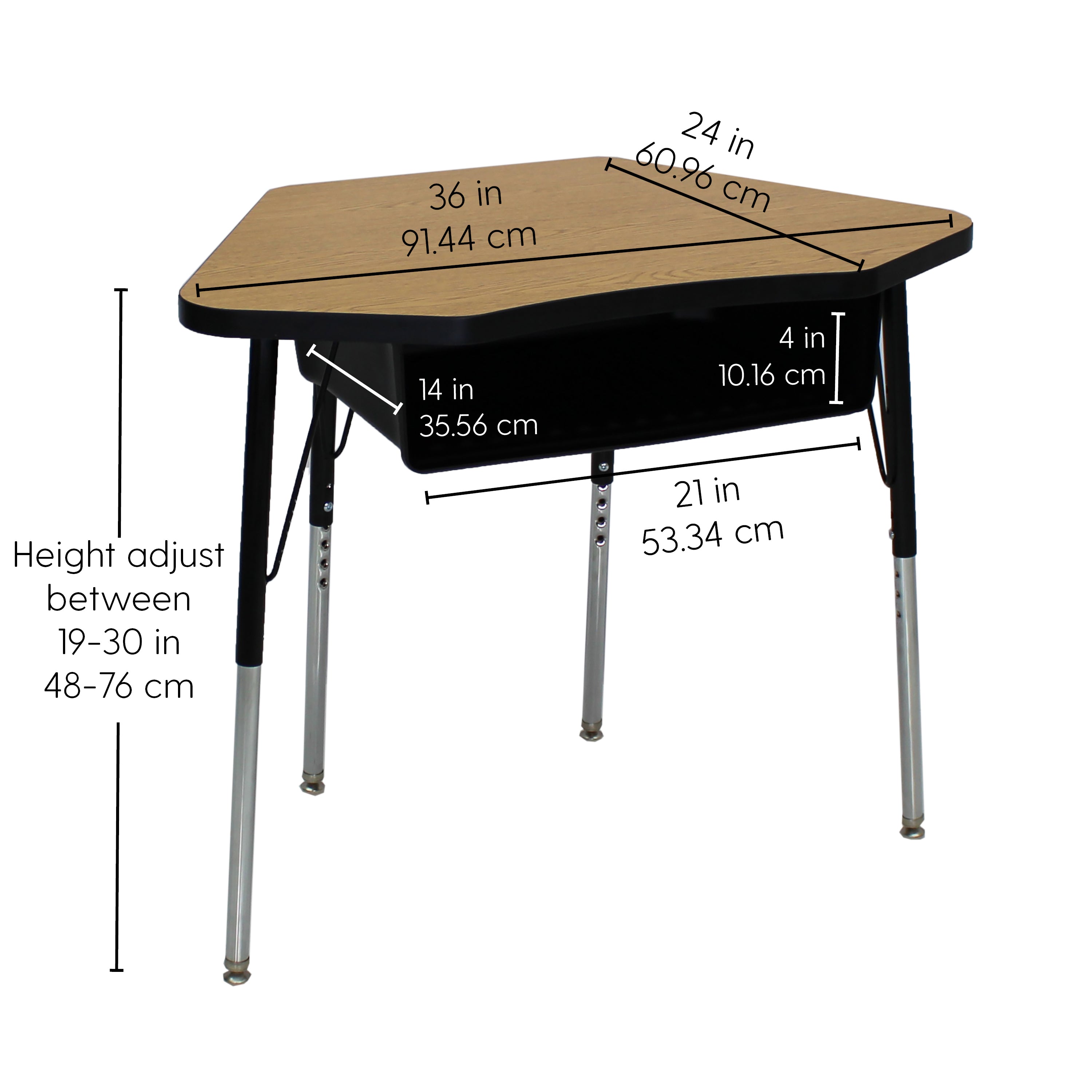 24" x 36" Petal Book Box Desk with Adjustable Standard Swivel Glide Legs, 2-Piece - Oak/Black