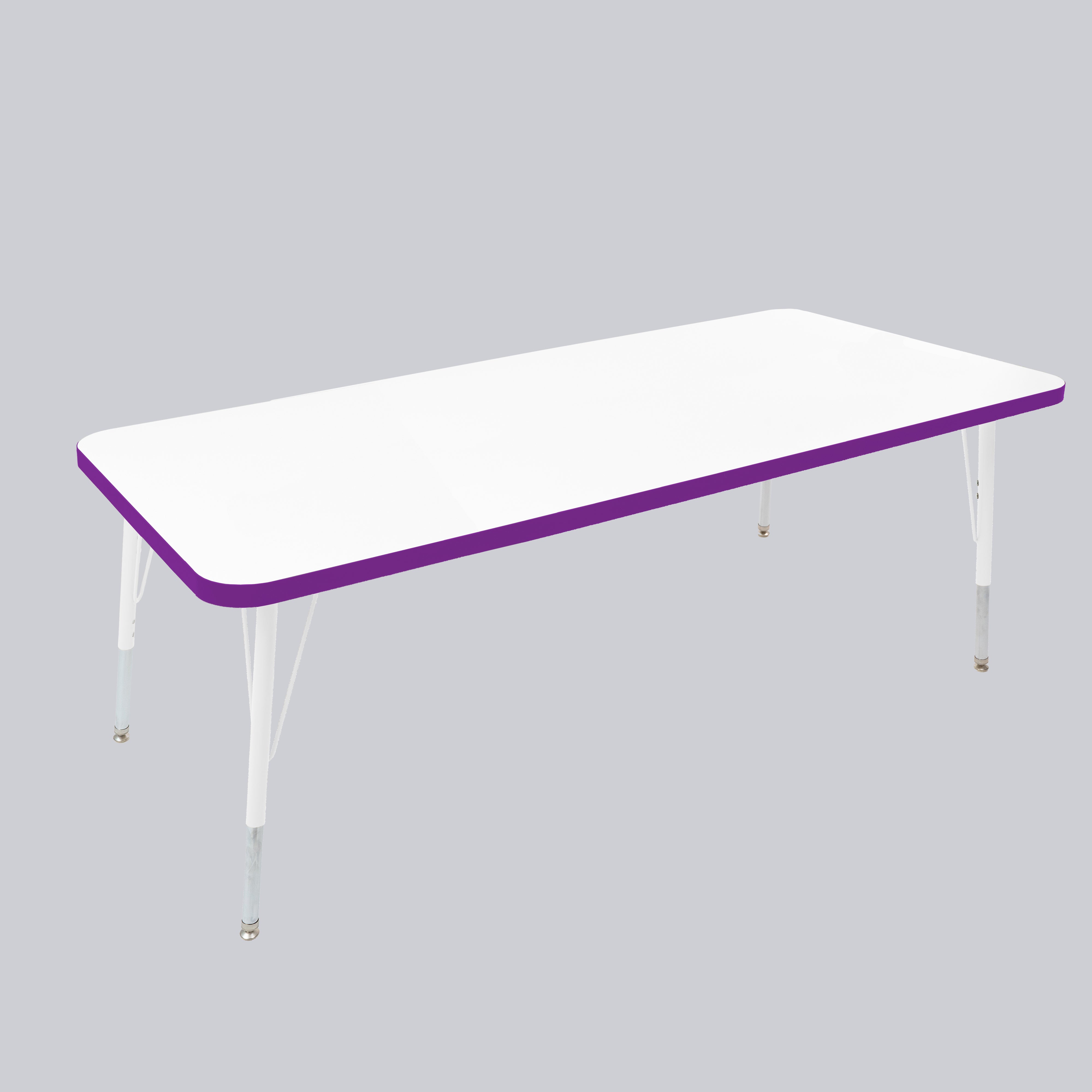 30" x 60" Rectangle Thermofused Activity Table with Adjustable Standard Swivel Glide Legs - White/Eggplant/White