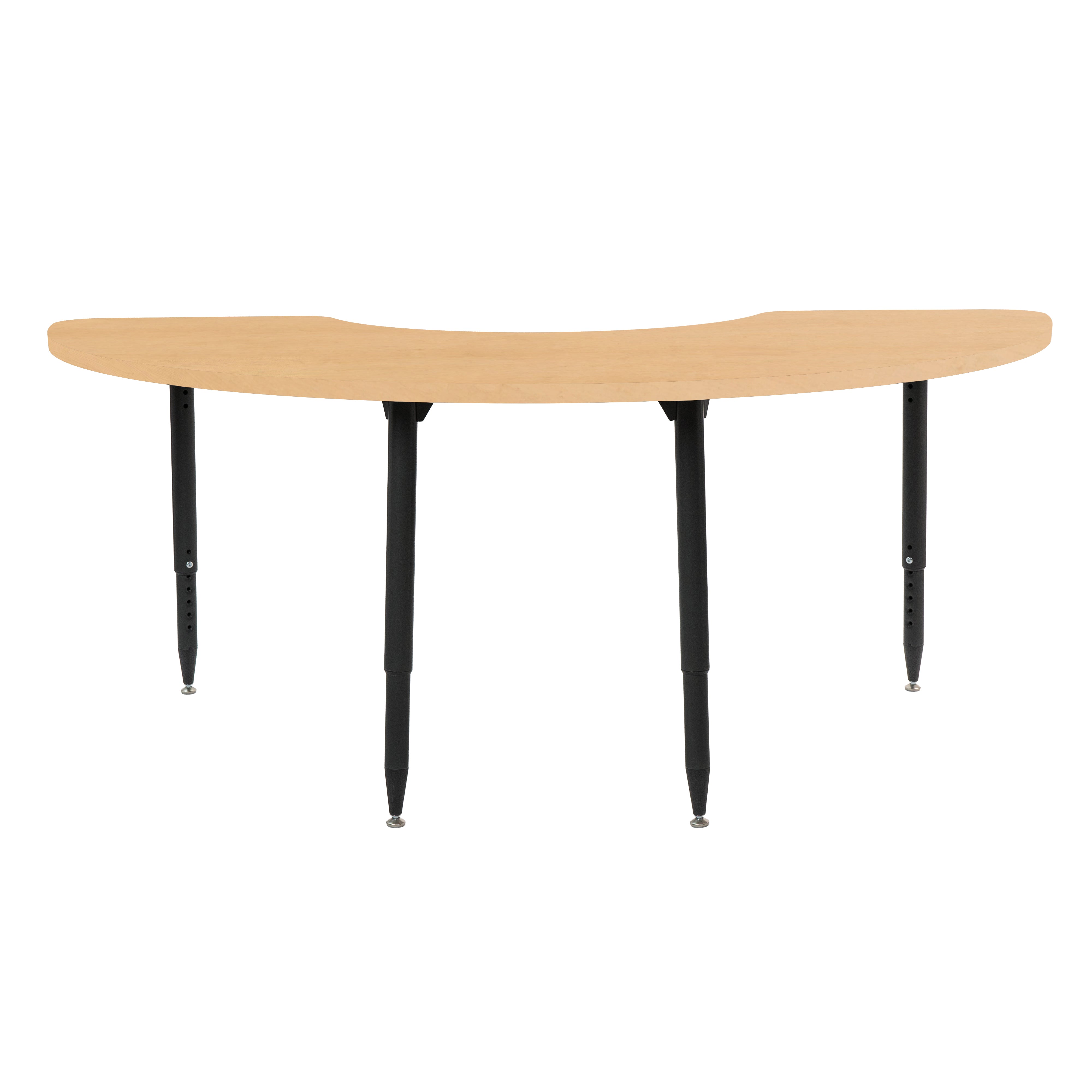 Adapte 36" x 72" Half Moon Woodgrain Activity Table with Adjustable Tapered Legs - Maple Grain/Black