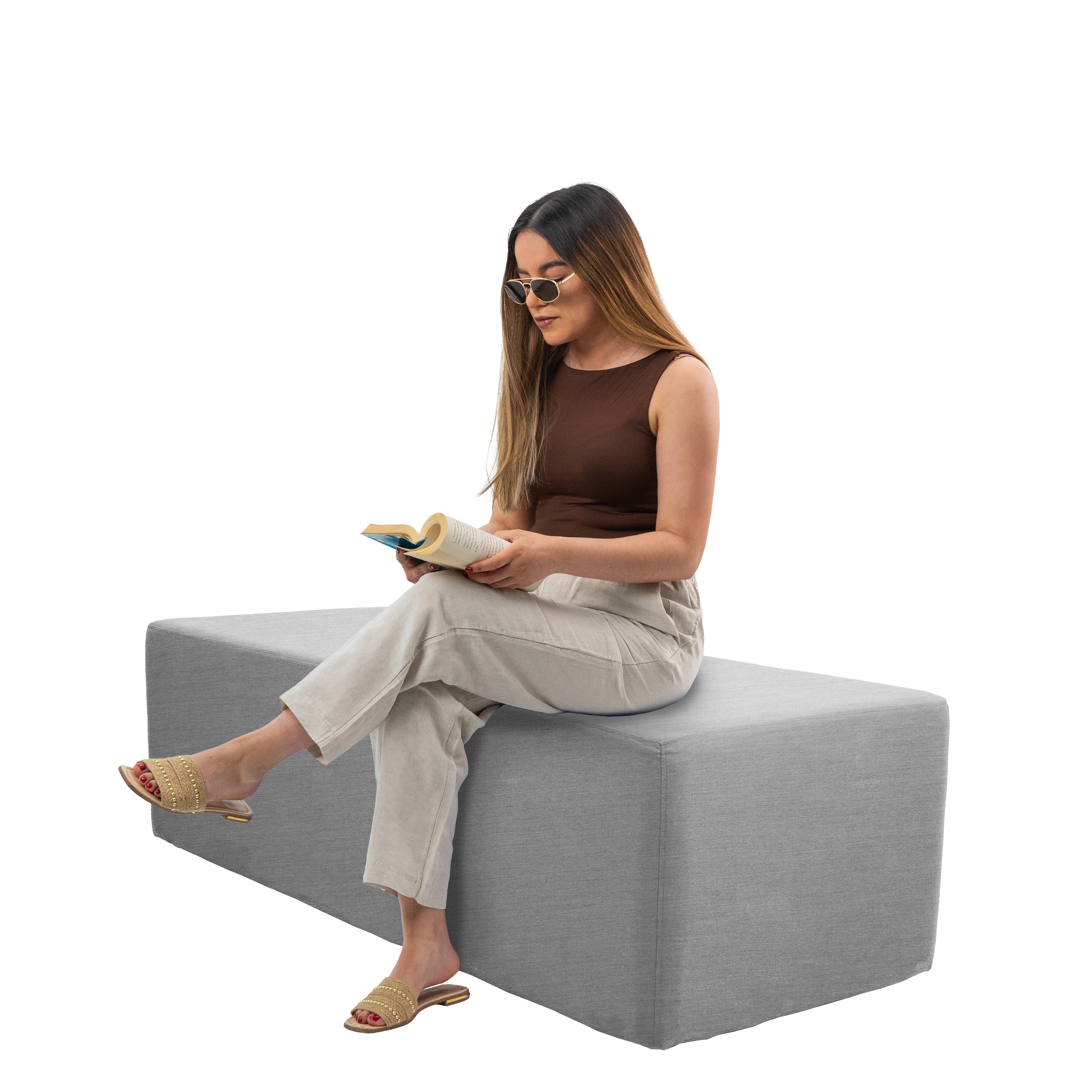 Outdoor 24" x 60" Rectangle Ottoman with Sunbrella®, 18" H - Canvas Granite