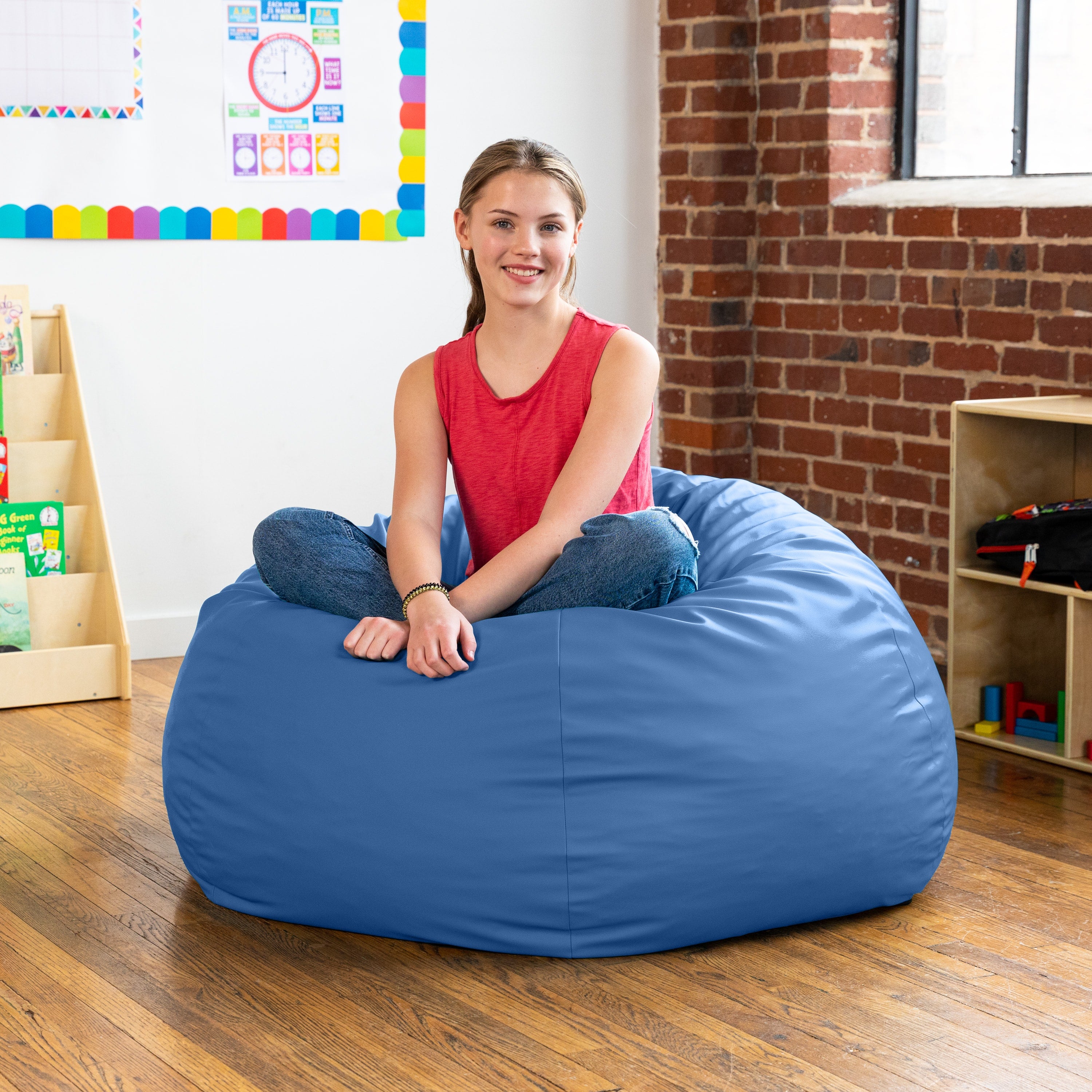 Jaxx Gumdrop Commercial Grade Bean Bag for Educational Environments, Large Size - Premium Vinyl - Royal Blue