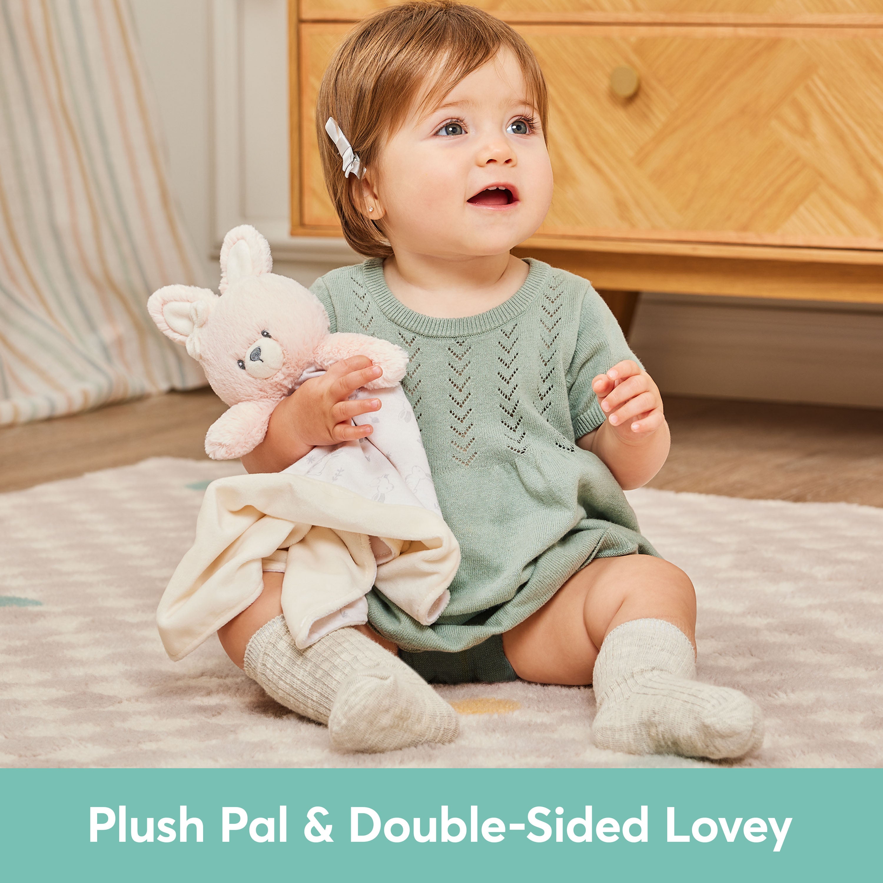 GUND Baby Sustainably Soft Bunny Lovey, Stuffed Animal Plush Blanket Made from 100% Recycled Materials, for Babies and Newborns, Pink/Cream, 10”