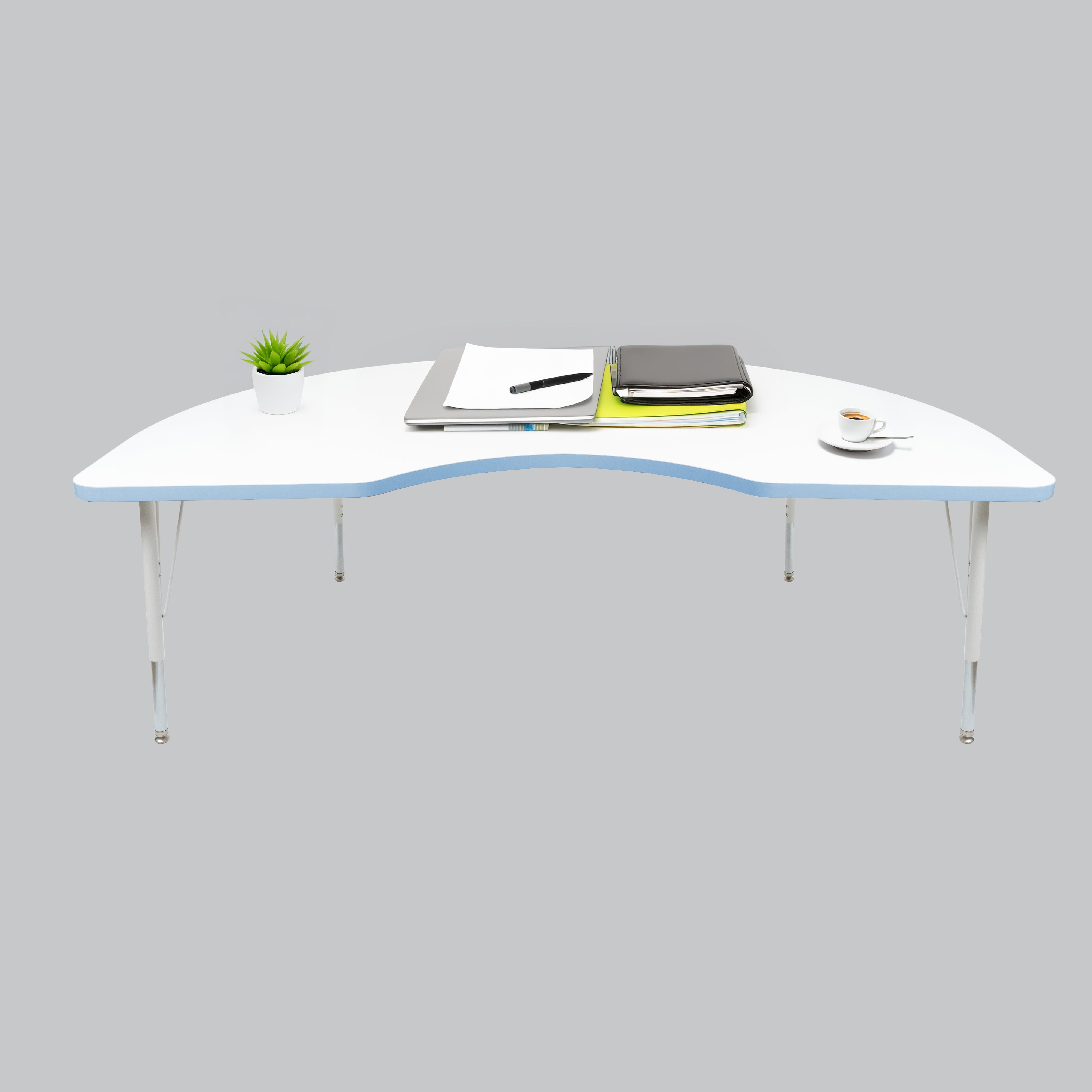 48" x 72" Kidney Thermofused Activity Table with Adjustable Standard Swivel Glide Legs - White/Powder Blue/White