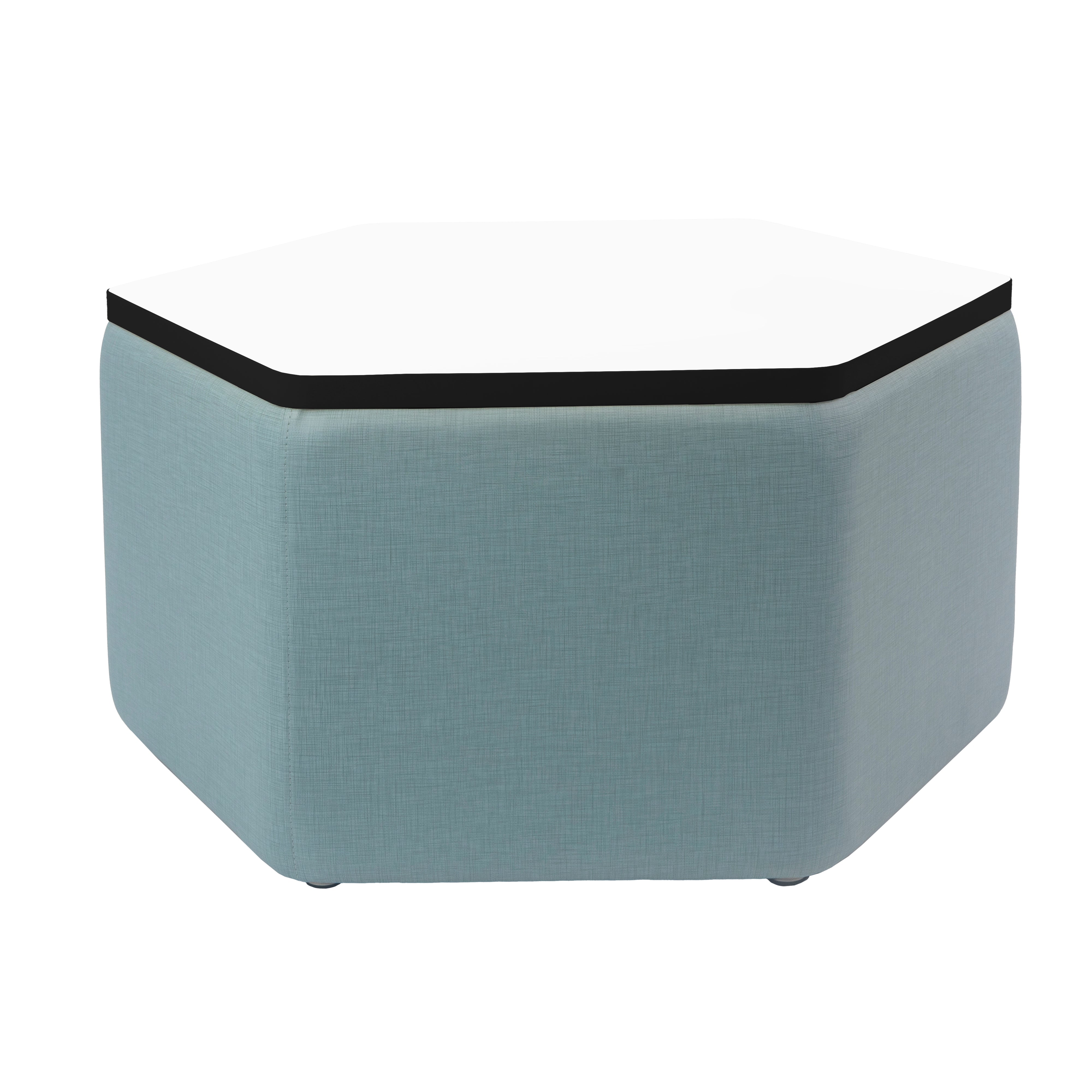 Pro Series Upholstered Hexagon Dry-Erase Ottoman Table 18" Height - Sky Blue Crosshatch/Whiteboard