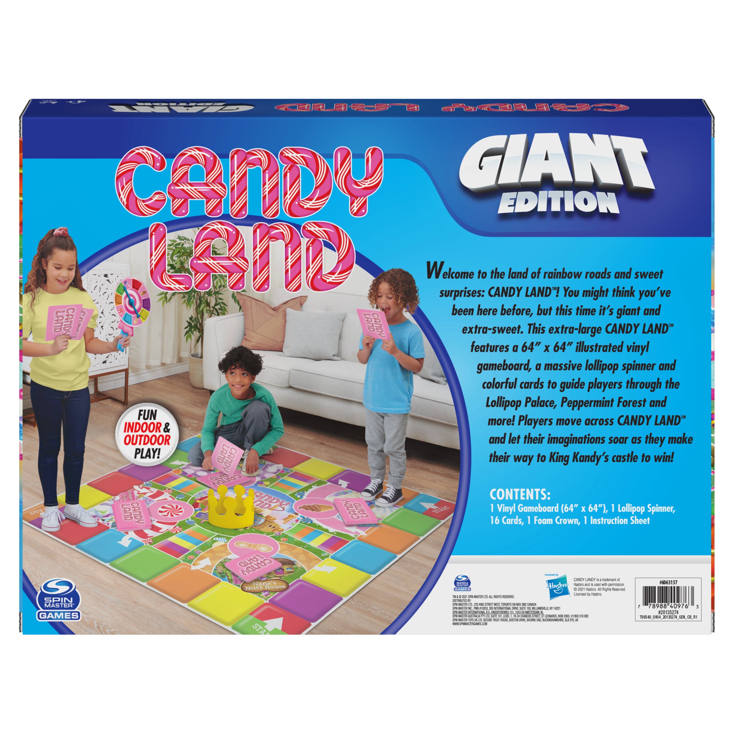Spin Master Games, Candy Land Giant Edition, Preschool Game for Indoor & Outdoor Fun with Big Oversized Board, for Family and Kids, 2-4 Players, Ages 4 & Up