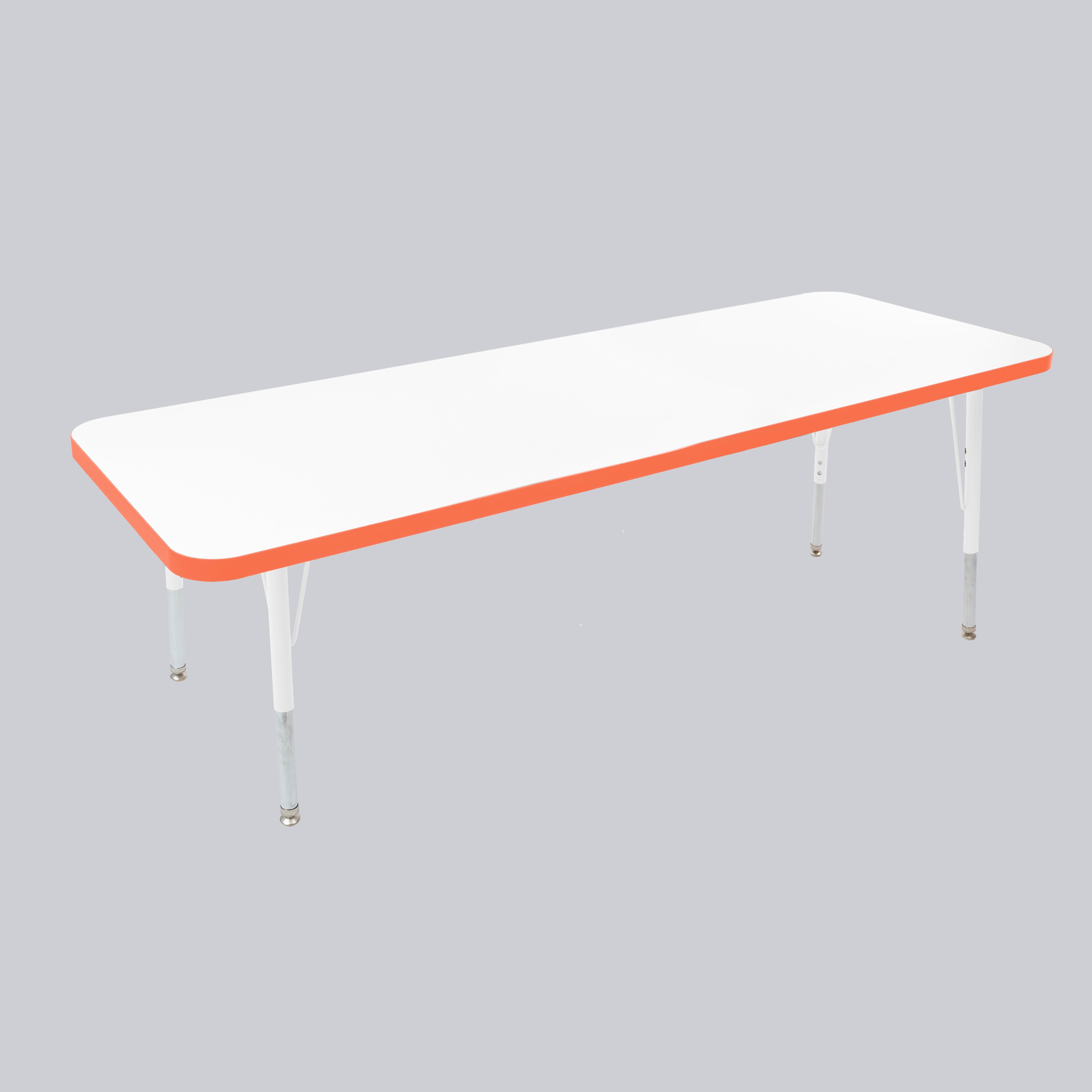 24" x 60" Rectangle Thermofused Activity Table with Adjustable Standard Swivel Glide Legs - White/Tangerine/White