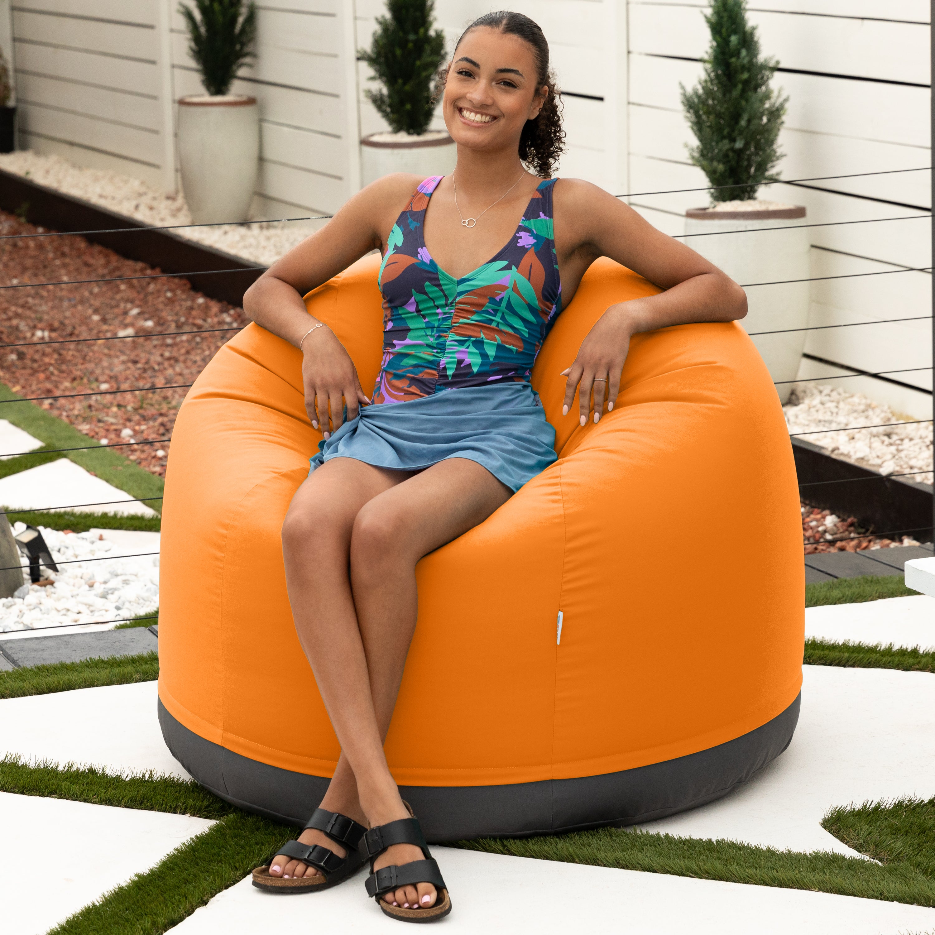 Jaxx Palmetto Large Round Outdoor Bean Bag Club Chair - Sunbrella Tangerine