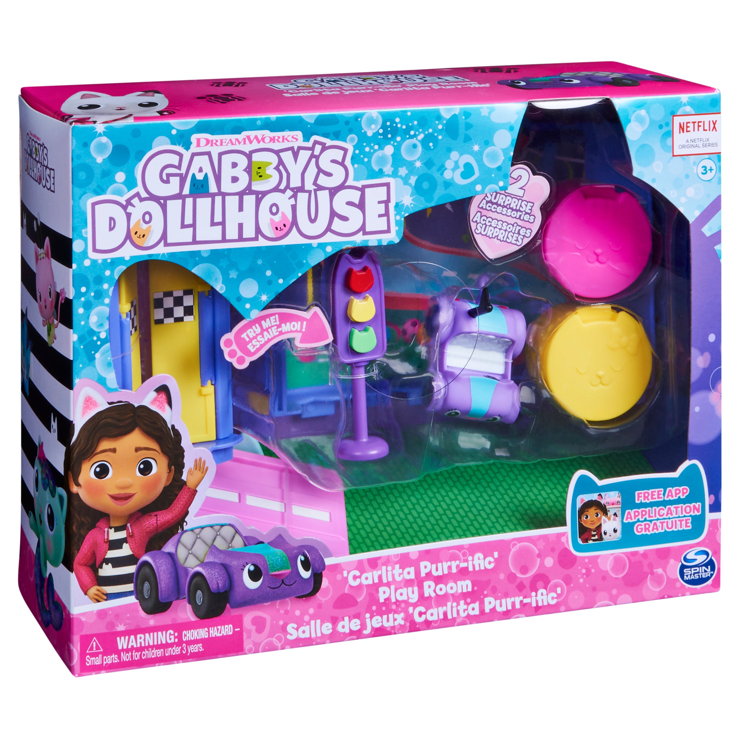 Gabby's Dollhouse, Carlita Purr-ific Play Room with Carlita Toy Car, Accessories, Furniture and Dollhouse Deliveries, Kids Toys for Ages 3 and up