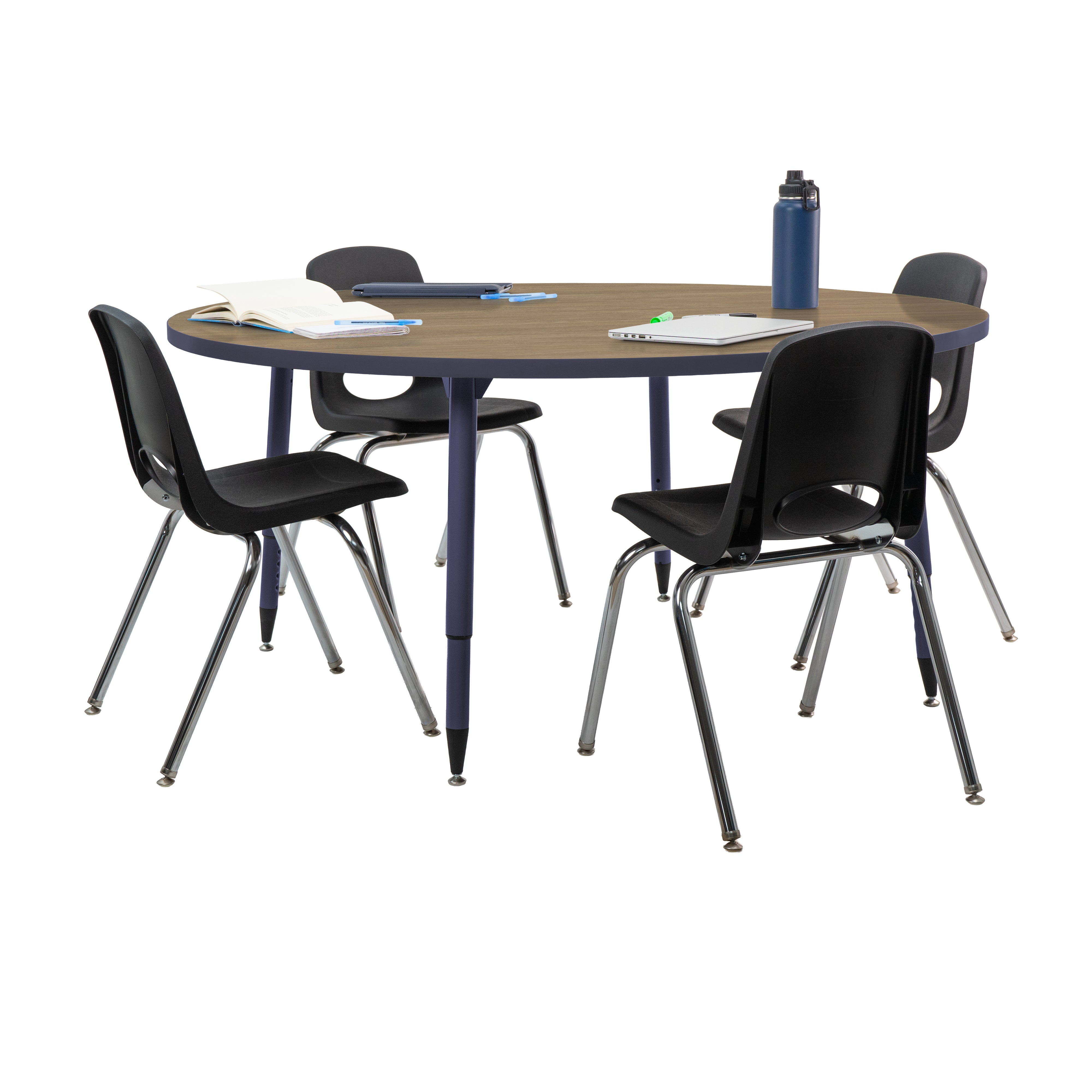 Adapte 60" Round Thermofused Activity Table with Adjustable Tapered Legs - Pasadena Oak/Navy
