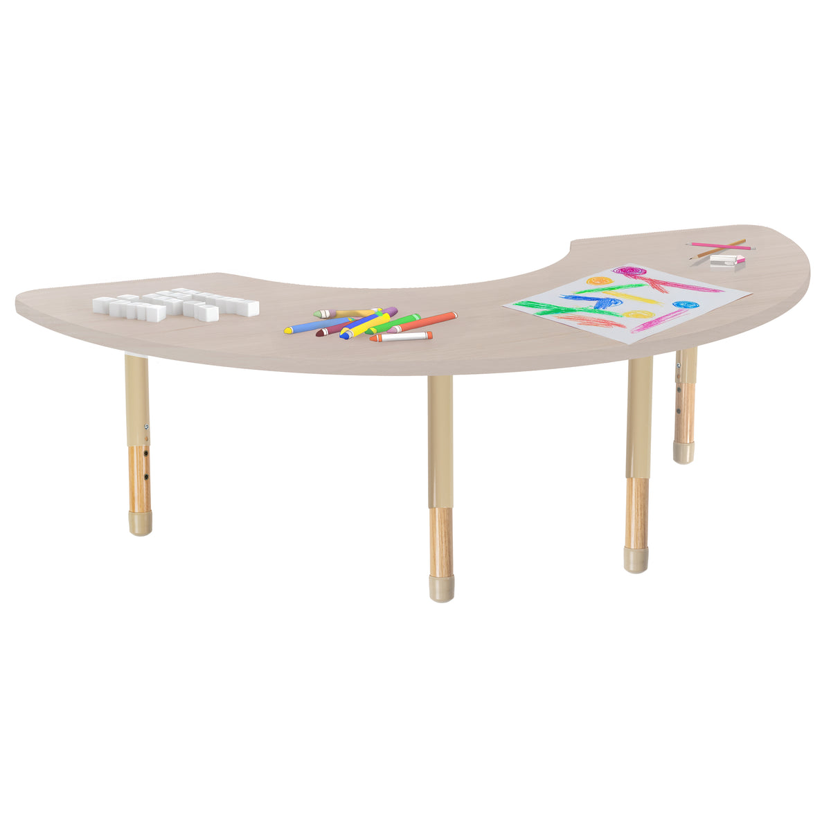 36" x 72" Half Moon Thermofused Activity Table with Adjustable Chunky Wood Legs - Asian Sand/Sand/Natural