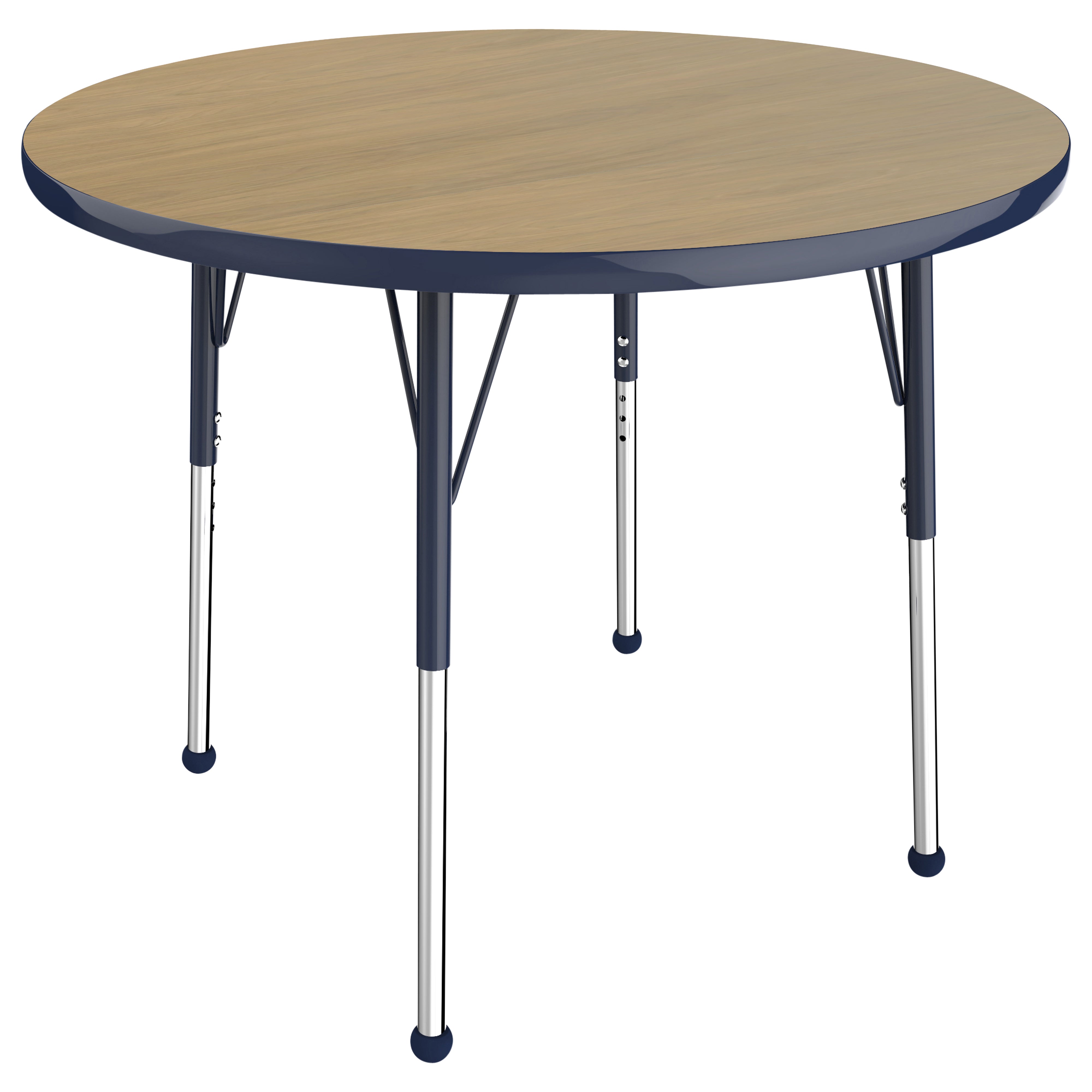 36" Round T-Molding Activity Table with Adjustable Standard Ball Glide Legs - Pasadena Oak/Navy