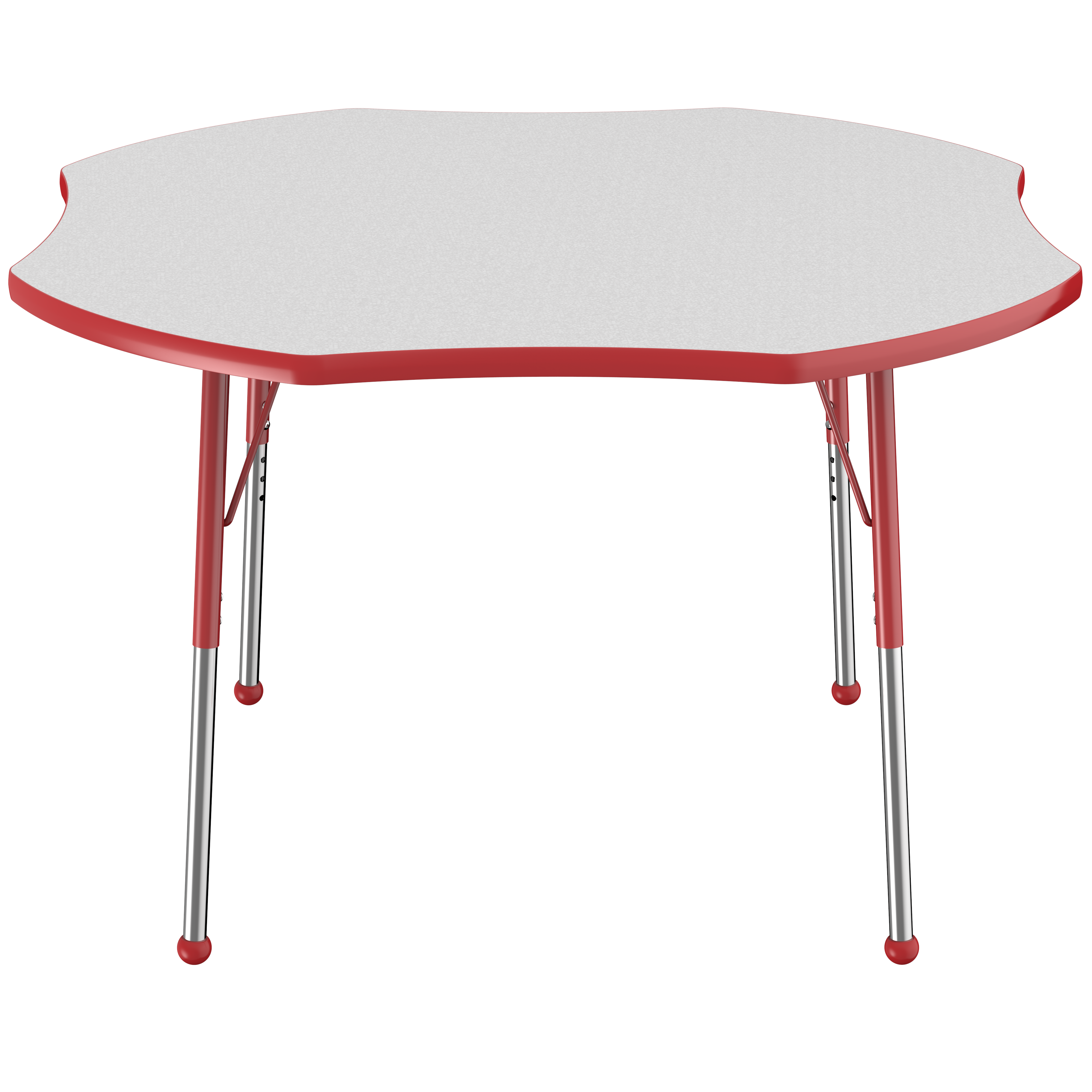 48" x 48" Clover T-Molding Activity Table with Adjustable Standard Ball Glide Legs - Gray/Red