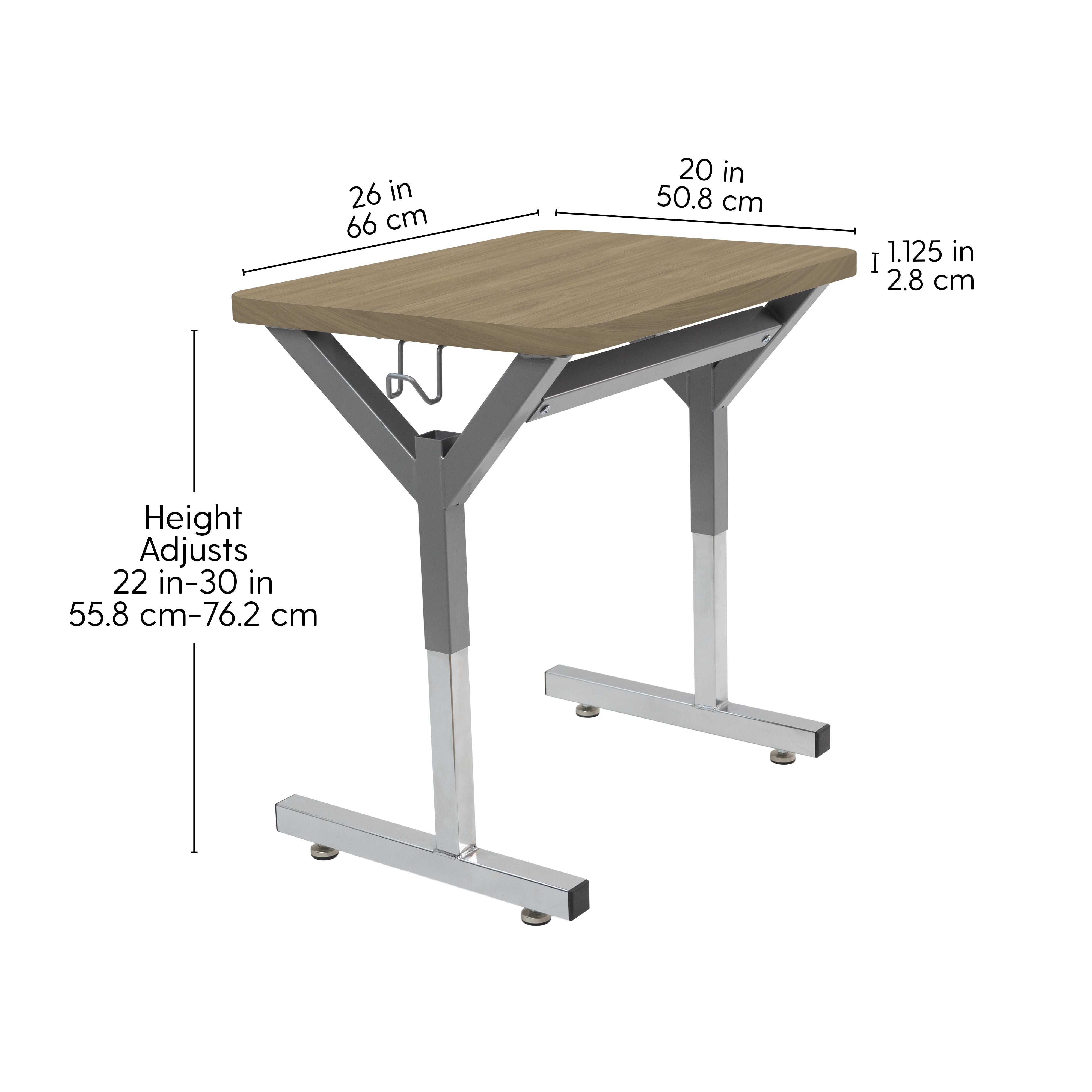 20" x 26" Rectangle Thermofused Table Desk with Adjustable Y-Frame - Pasadena Oak/Silver