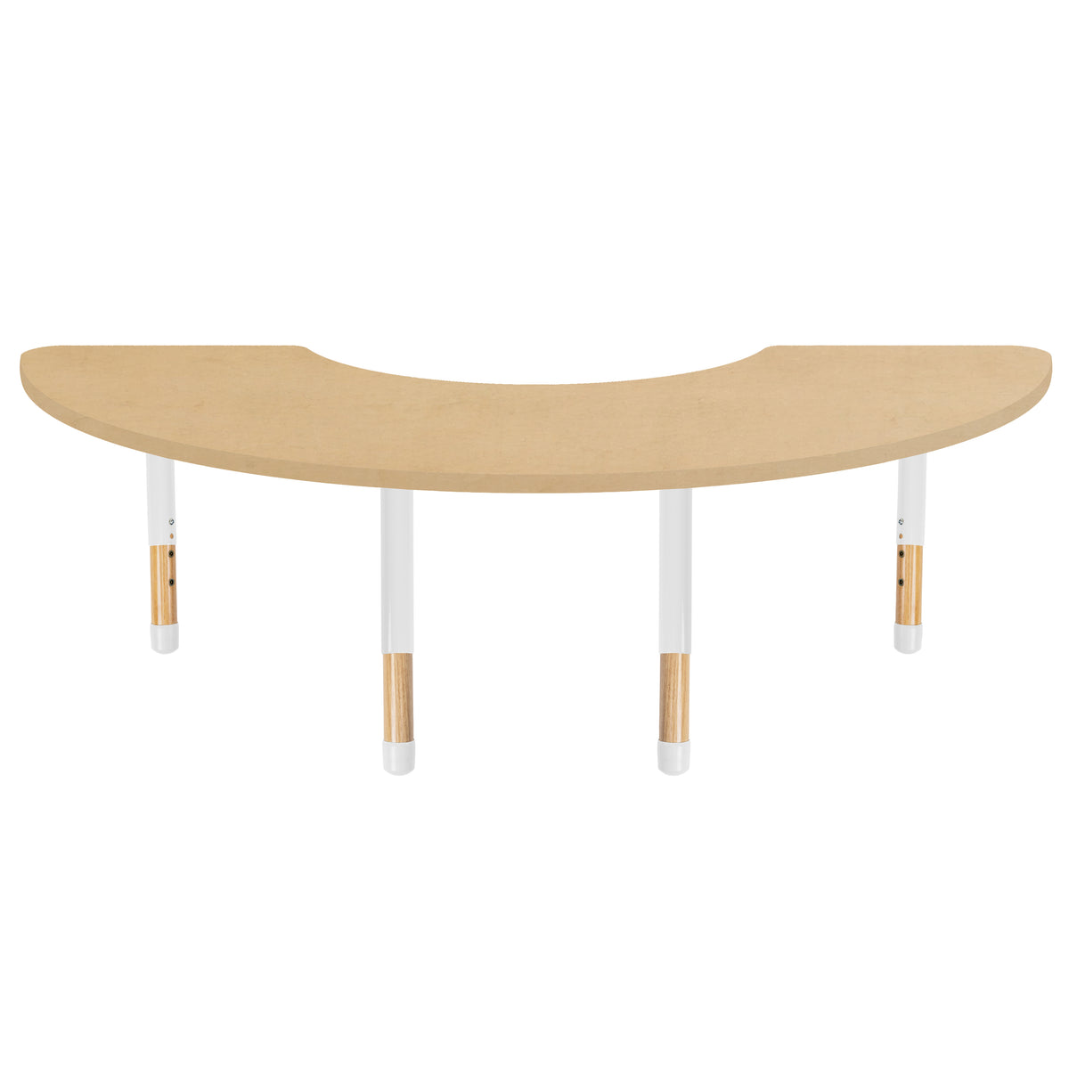 36" x 72" Half Moon Thermofused Activity Table with Adjustable Chunky Wood Legs - Maple Grain/White/Natural