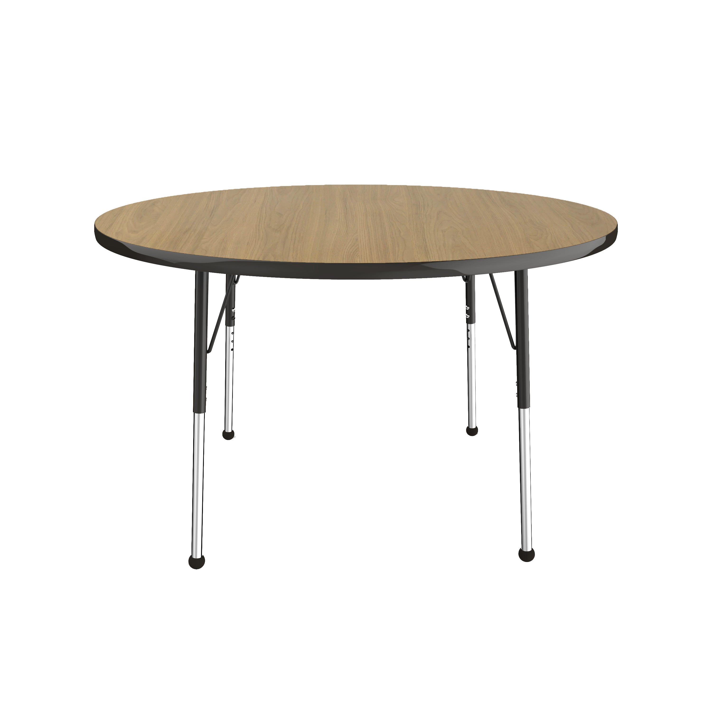 48" Round Thermofused Activity Table with Adjustable Standard Ball Glide Legs - Pasadena Oak/Black