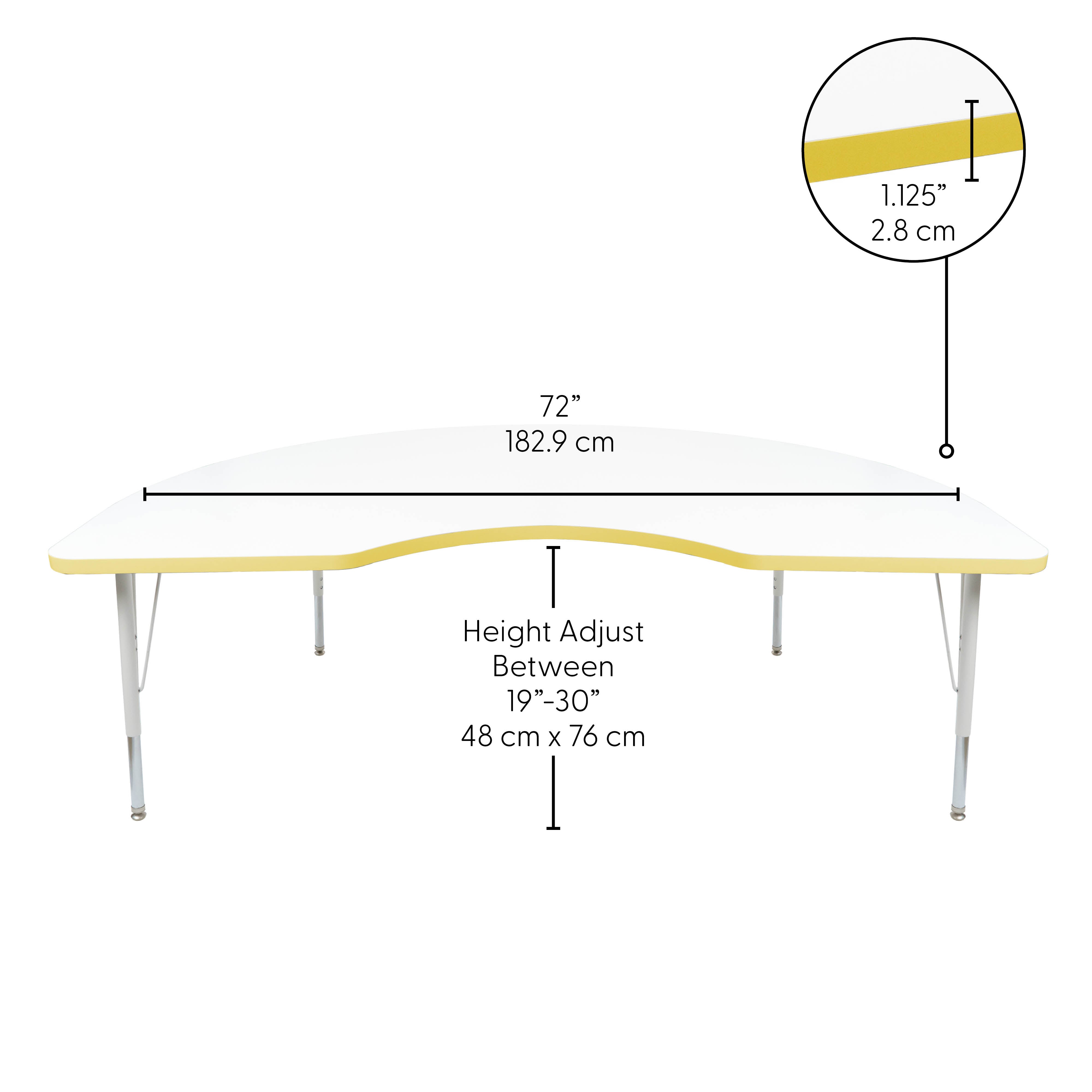 48" x 72" Kidney Thermofused Activity Table with Adjustable Standard Swivel Glide Legs - White/Squash/White