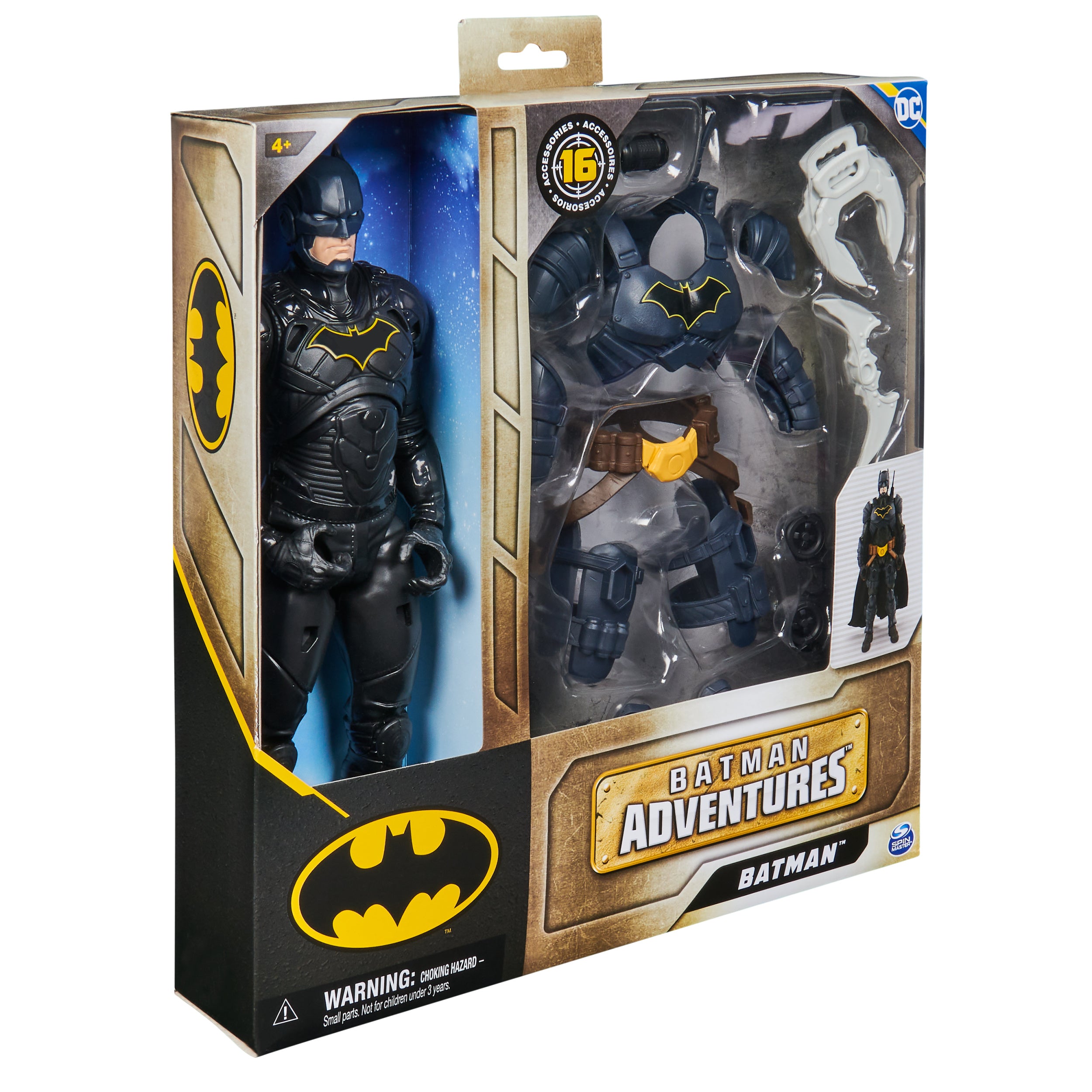 DC Comics, Batman Adventures, Batman Action Figure with 16 Armor Accessories, 17 Points of Articulation, 12-inch, Super Hero Kids Toy for Boys & Girls