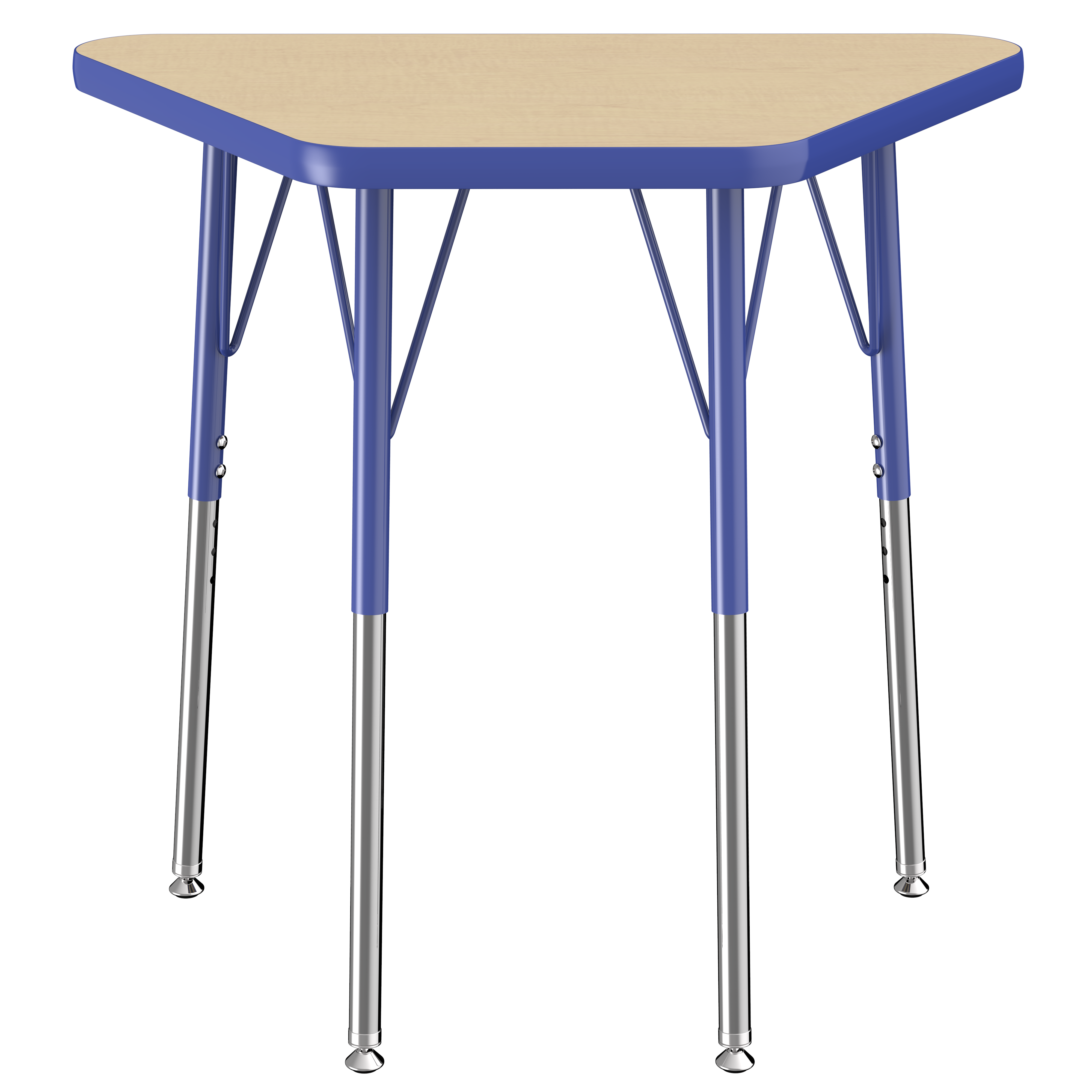 18" x 30" Trapezoid T-Molding Activity Table with Adjustable Standard Swivel Glide Legs - Maple/Blue