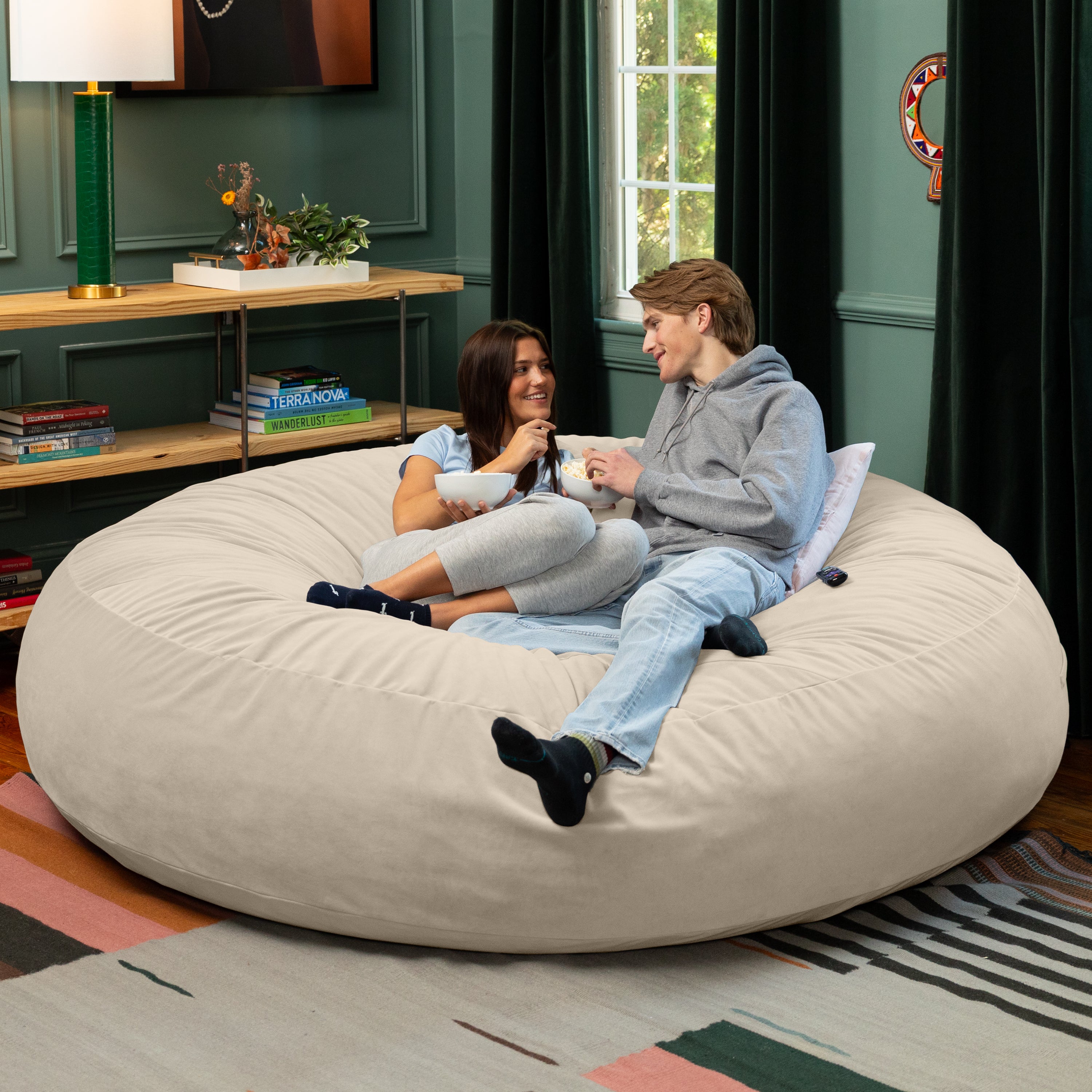 Jaxx 7 Foot Cocoon - 2-in-1 Convertible Bean Bag Bed & Large Bean Bag Chair for Adults, Lush Velvet Ivory