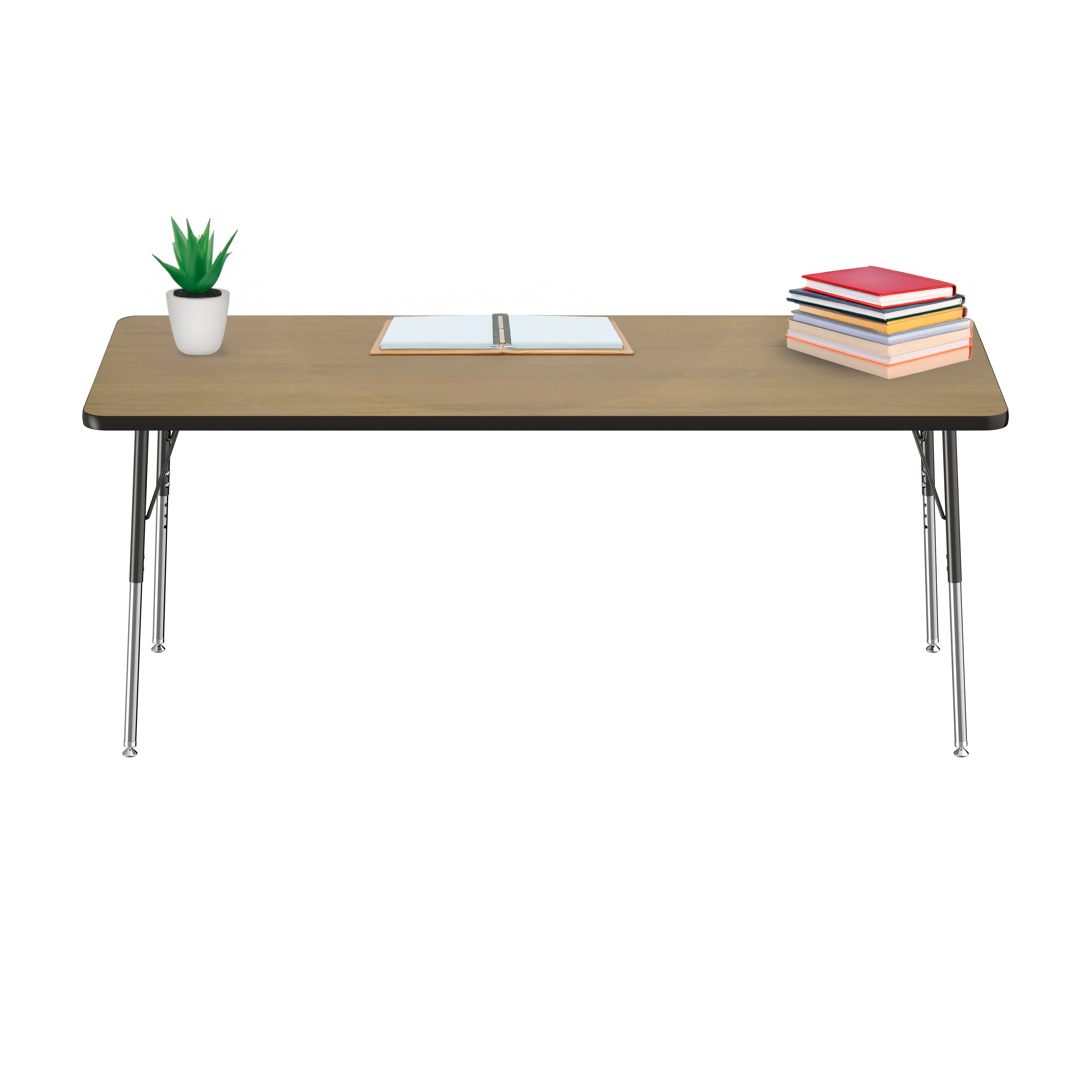 30" x 72" Rectangle T-Molding Activity Table with Adjustable Standard Swivel Glide Legs - Pasadena Oak/Black
